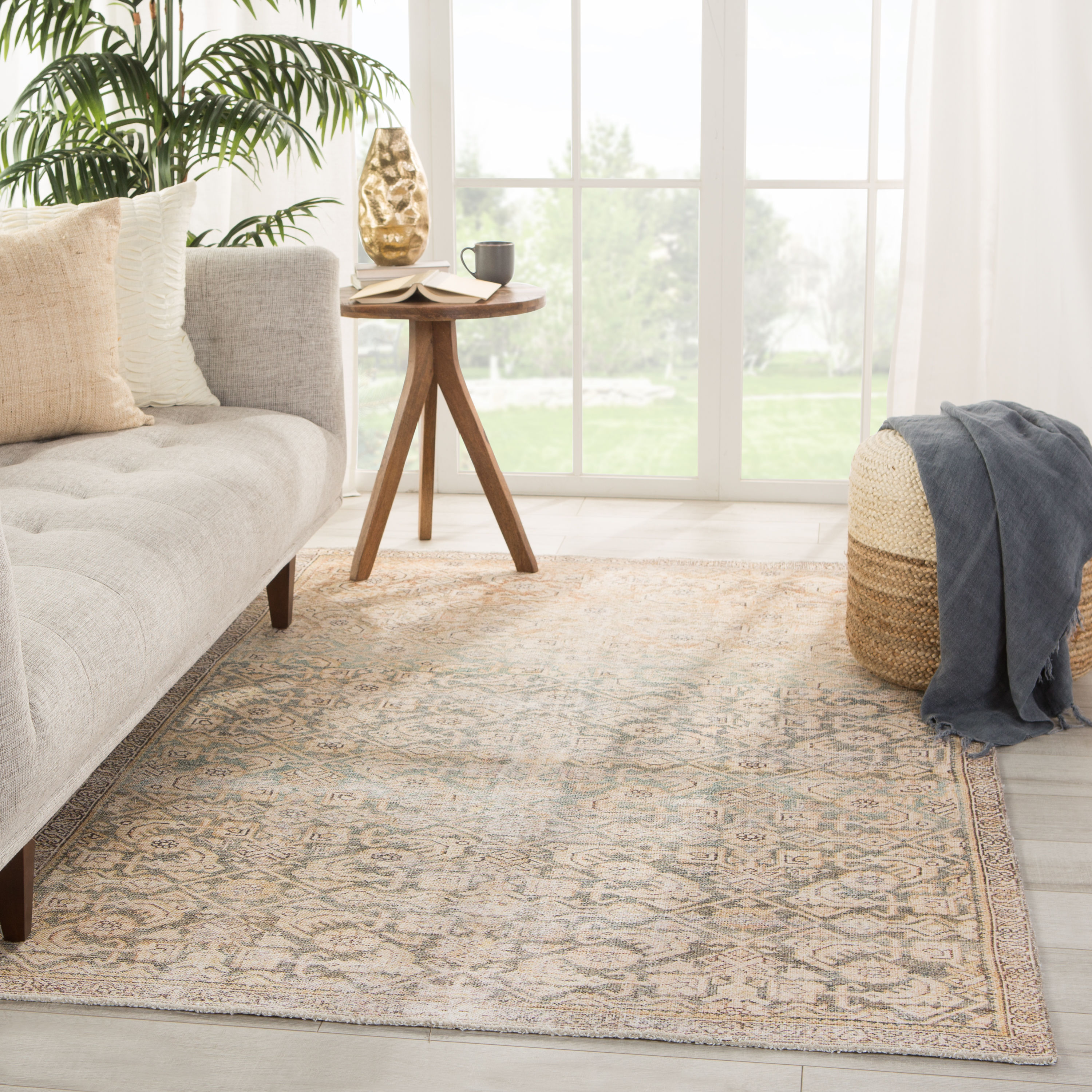  BRG145871 Bohemian 10 x 14 (ft) Loomed Cotton Gold/Green Rectangular Indoor Trellis Bohemian/Eclectic Area rug