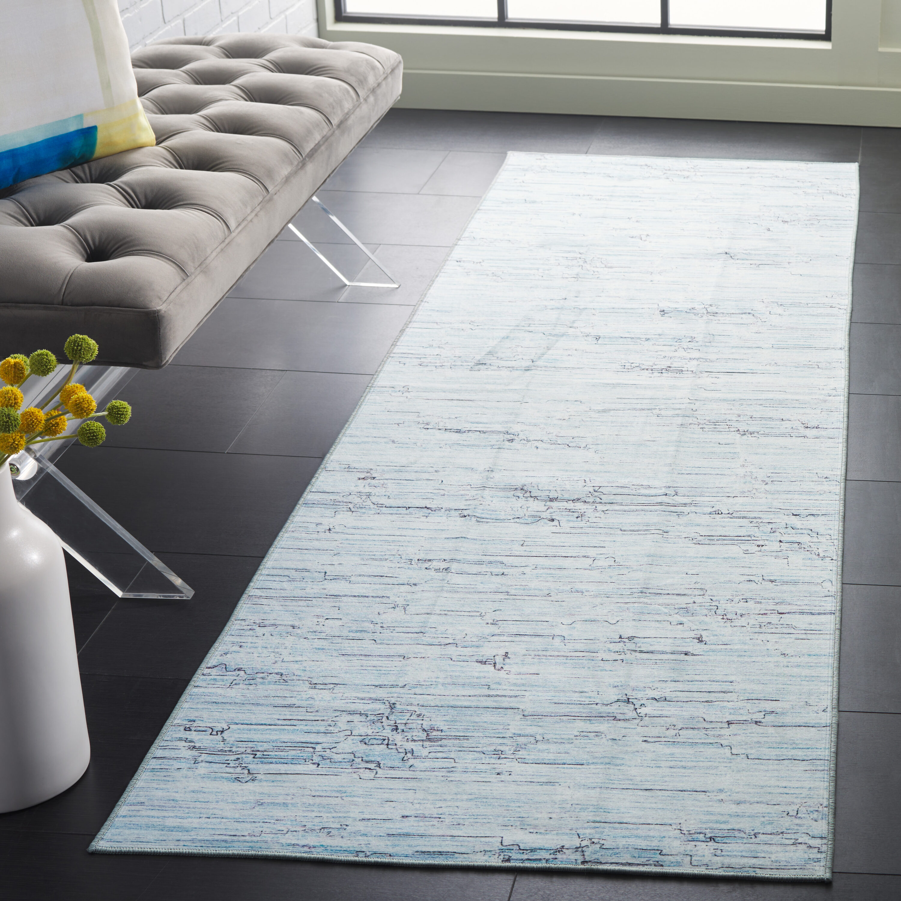 Malibu 914F Grey Turquoise 2ft-6in x 8ft Contemporary Rug
