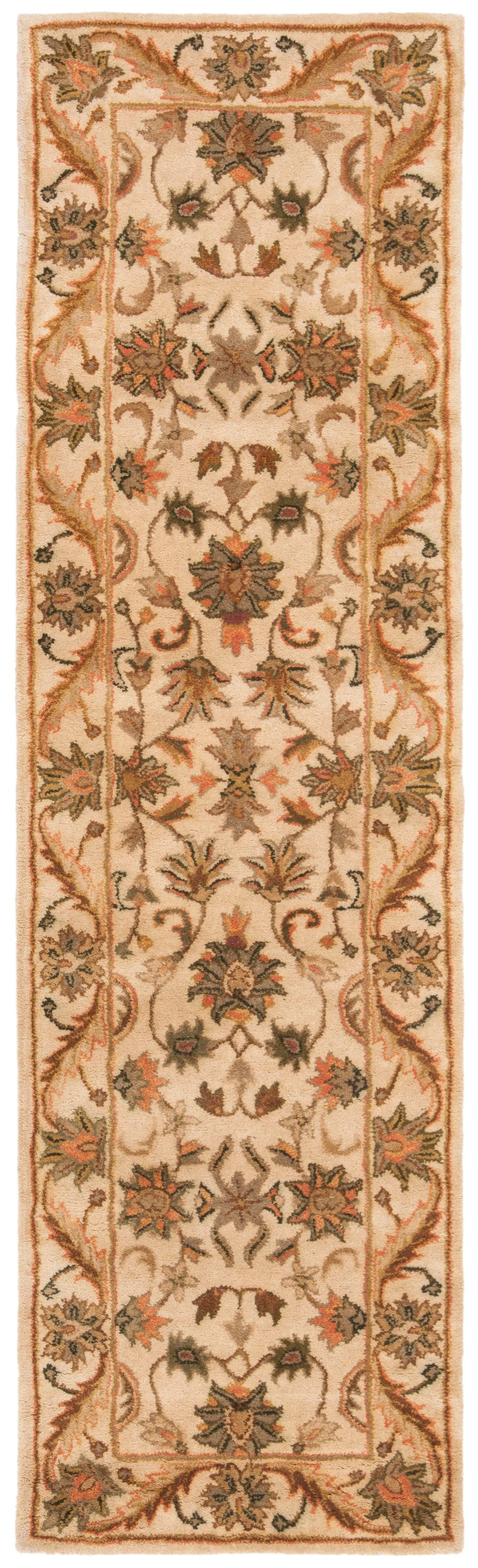 Safavieh AT52D-212 Antiquity Rudbar 2 x 12 (ft) Tufted Wool Gold Rectangular Indoor Floral/Botanical Vintage Runner rug