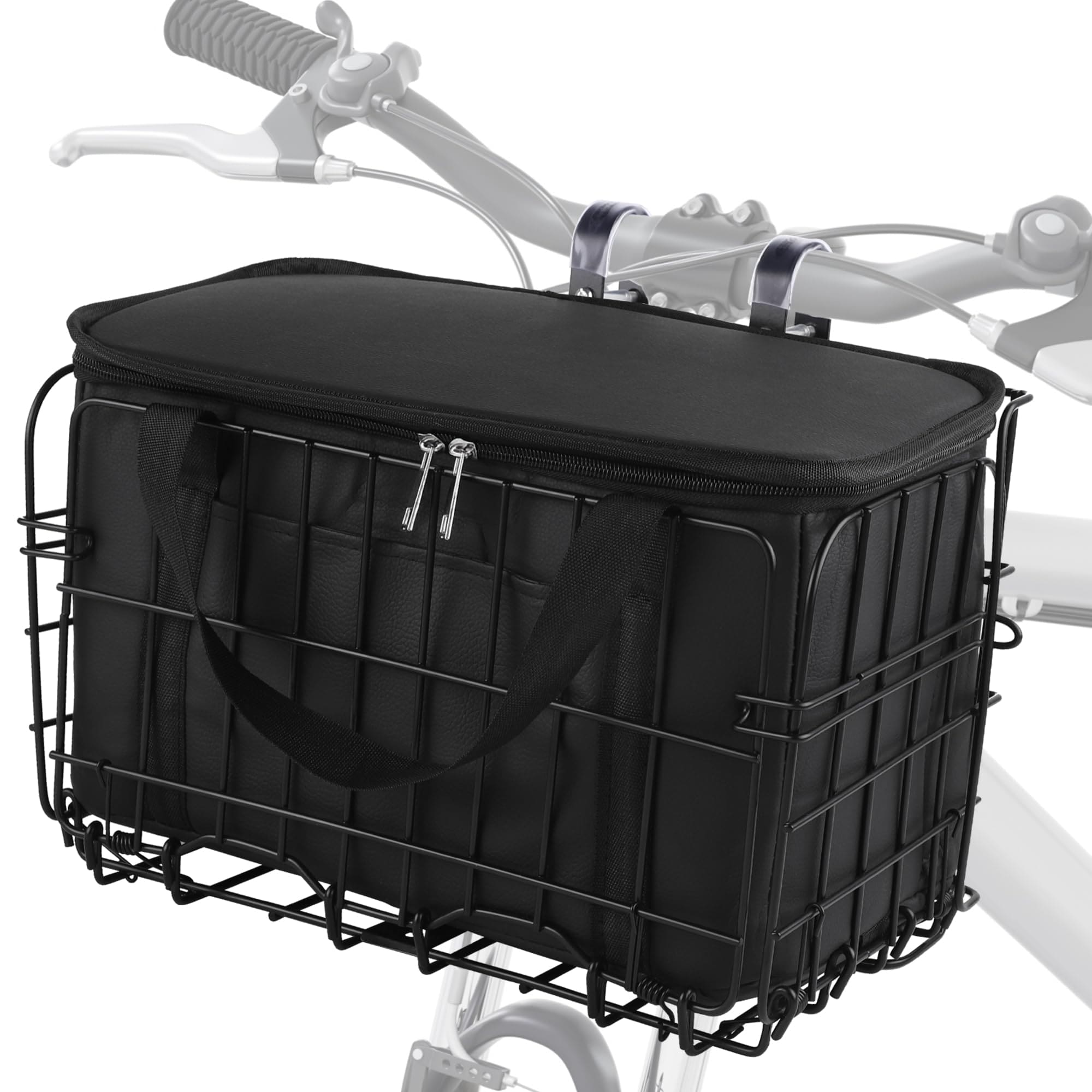 Phewnyzo  Bike Basket with Removable Liner Bag Cargo Net Large Folding Metal Bicycle Basket Quick Release for Ebike and Rear Rack