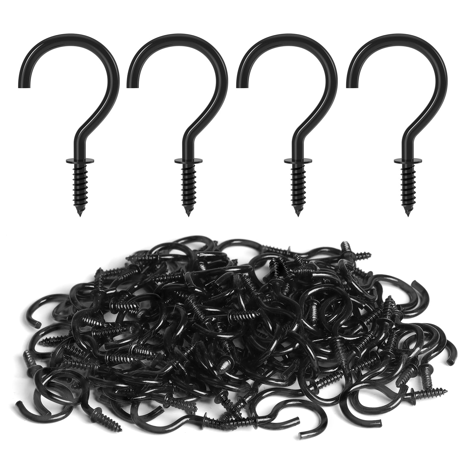 Aoibox  100 Pack 1 in Black Steel Screw In Cup Hooks 1 5 in Total Length for Hanging Mugs Keys Plants Lights