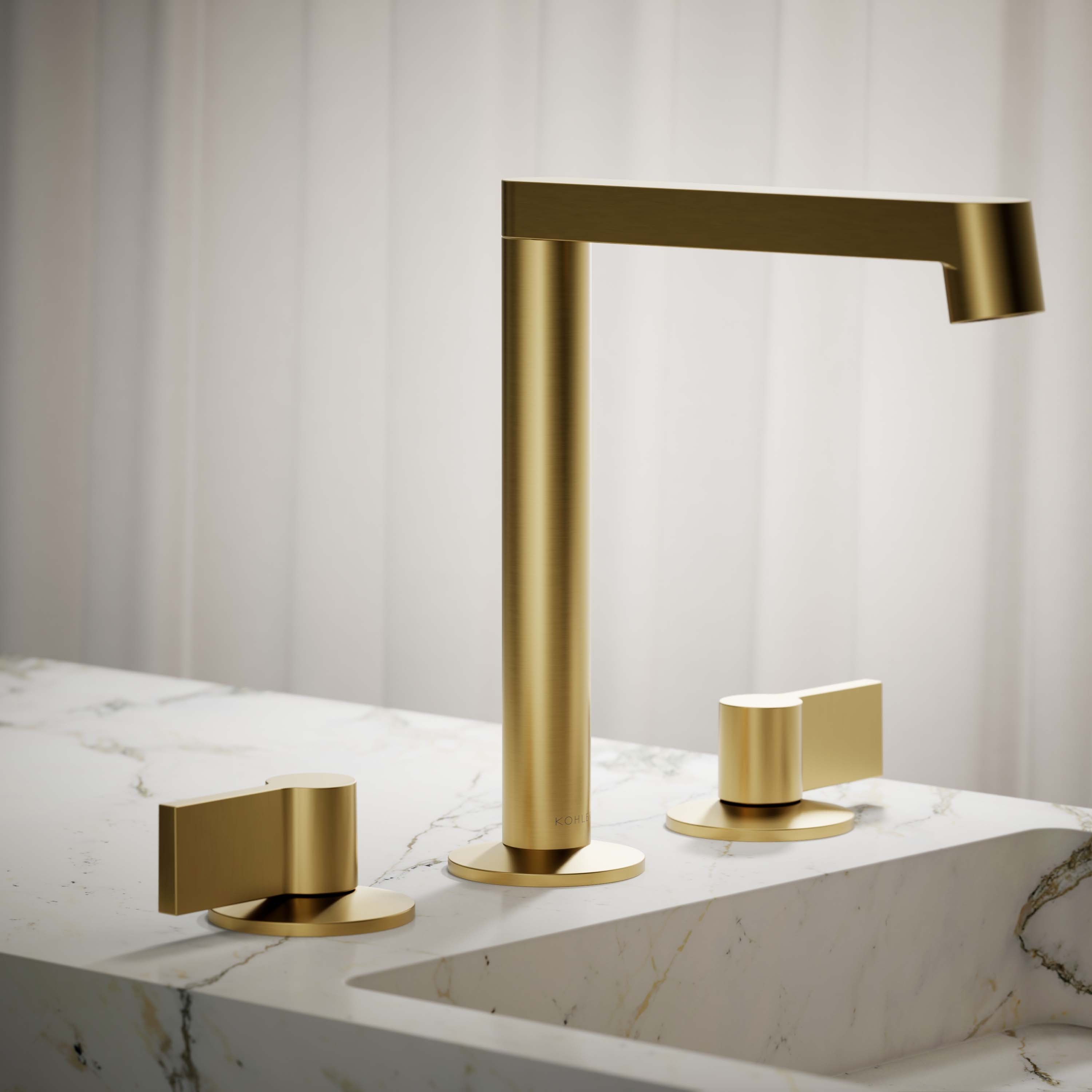 KOHLER K-77969-2MB Components Vibrant Brushed Moderne Brass Single hole Touchless WaterSense Low-arc Residential Touchless Bathroom Sink Faucet with Drain with Deck Plate