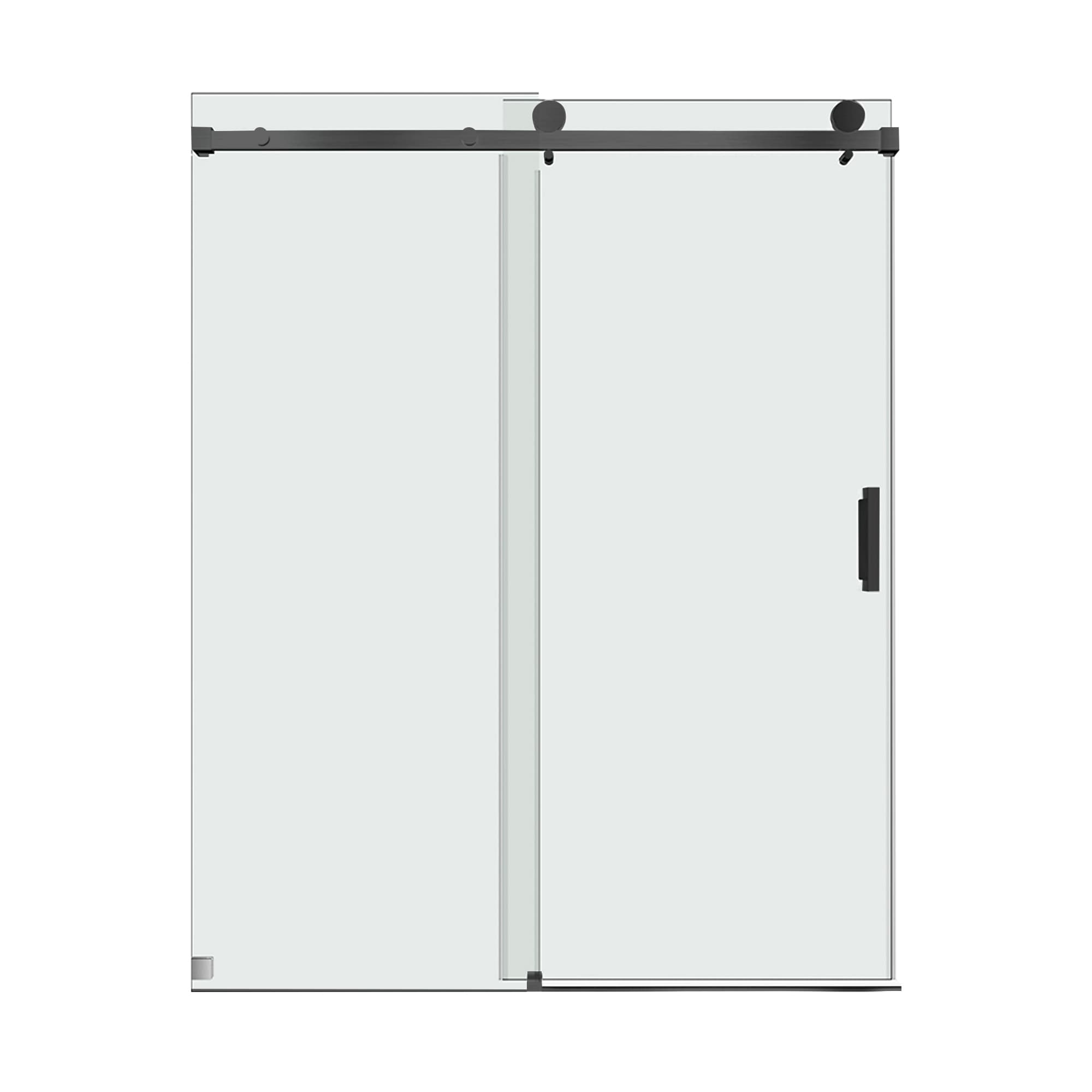 WELLFOR CV-SS05-6076BL Trackless Sliding Shower Door Matte Black 56-in to 60-in W x 76-Inches H Frameless Standard Bypass Sliding Shower door 3/8-in Thick Tempered Glass