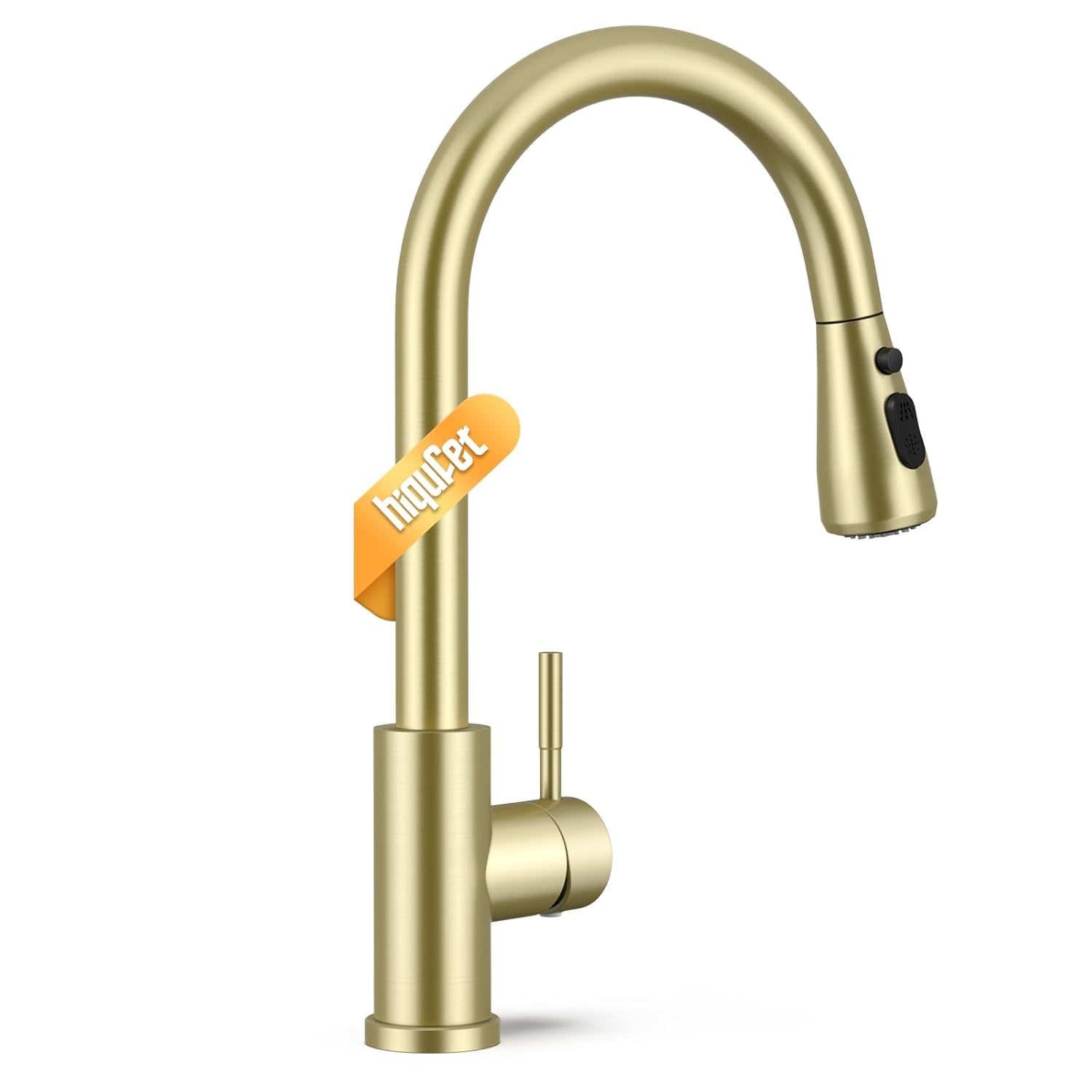WEWE Single Handle High Arc Pull Down Kitchen Faucet with 3-Spray Settings 7.5 In Clearance 360 Degree Swivel Spout Lead-Free Stainless Steel Brushed Gold Finish