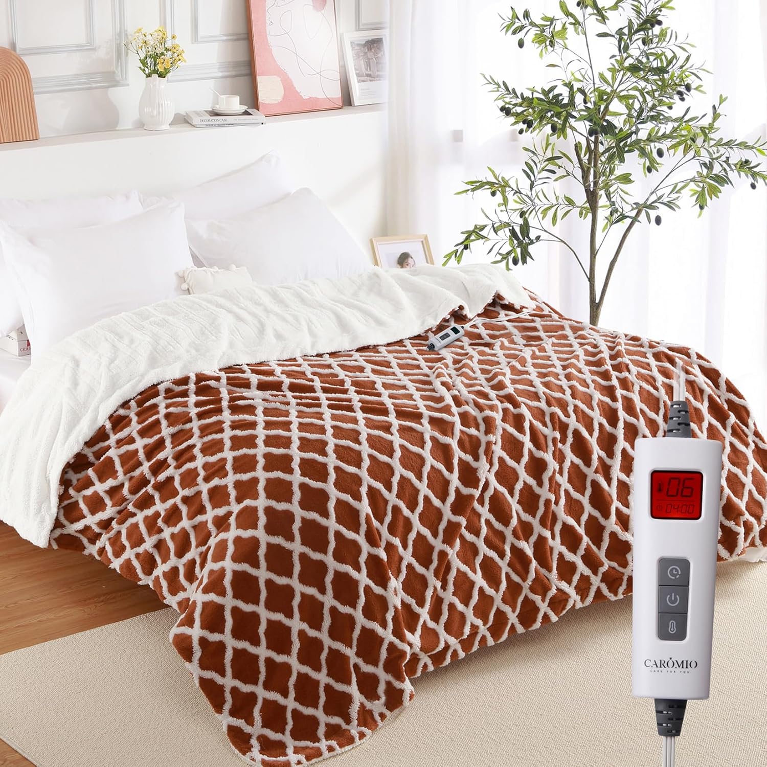 GAOMON Full Sherpa Heated Blanket 72x84 In Tufted Electric Blanket 6 Heat Settings 20 Timer Settings