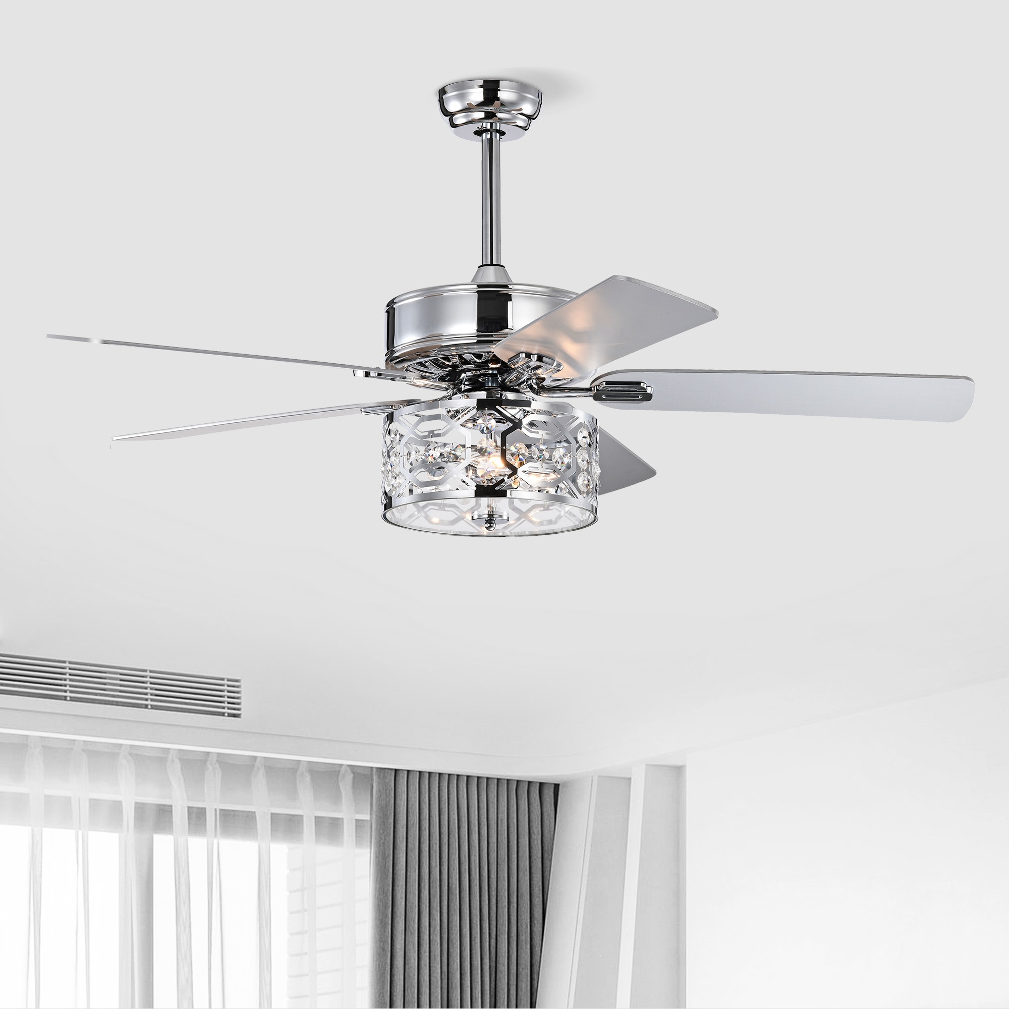 LTMATE LSY52CAC3002R-CH JAZAVA 52-in Chrome with PLY Blades Chandelier Ceiling Fan and Remote ( 5 -Blade )