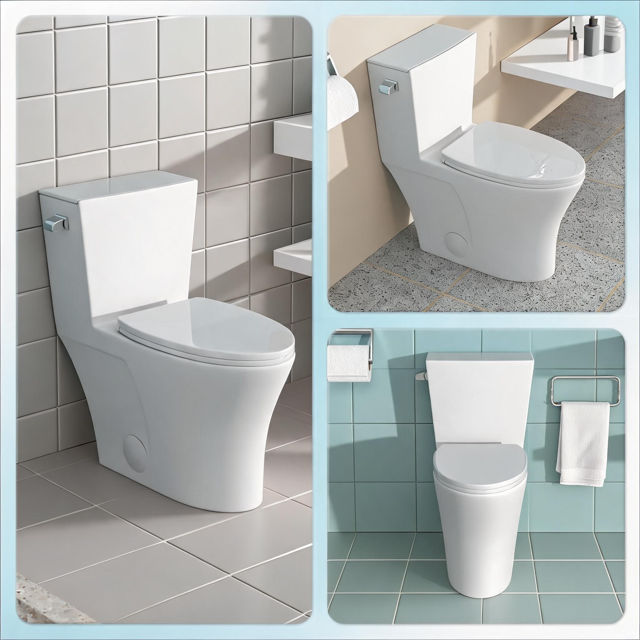 SunJet - Soft White Ceramic One-Piece Elongated Toilet for Bathrooms Comfort Height 1.28 GPF High...