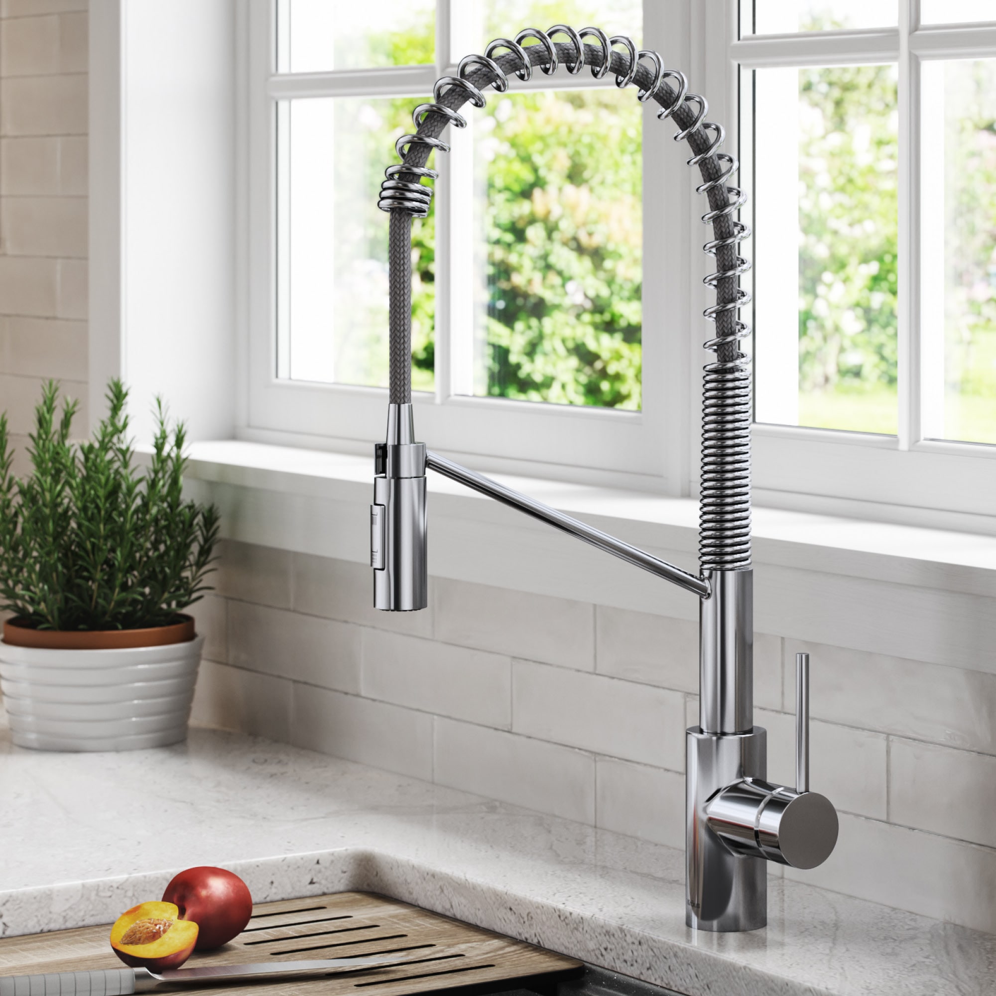 Kraus KPF-2631CH Oletto Chrome Single Handle Deck-mount Pull-down Kitchen Faucet with Sprayer ( Deck Plate Included )