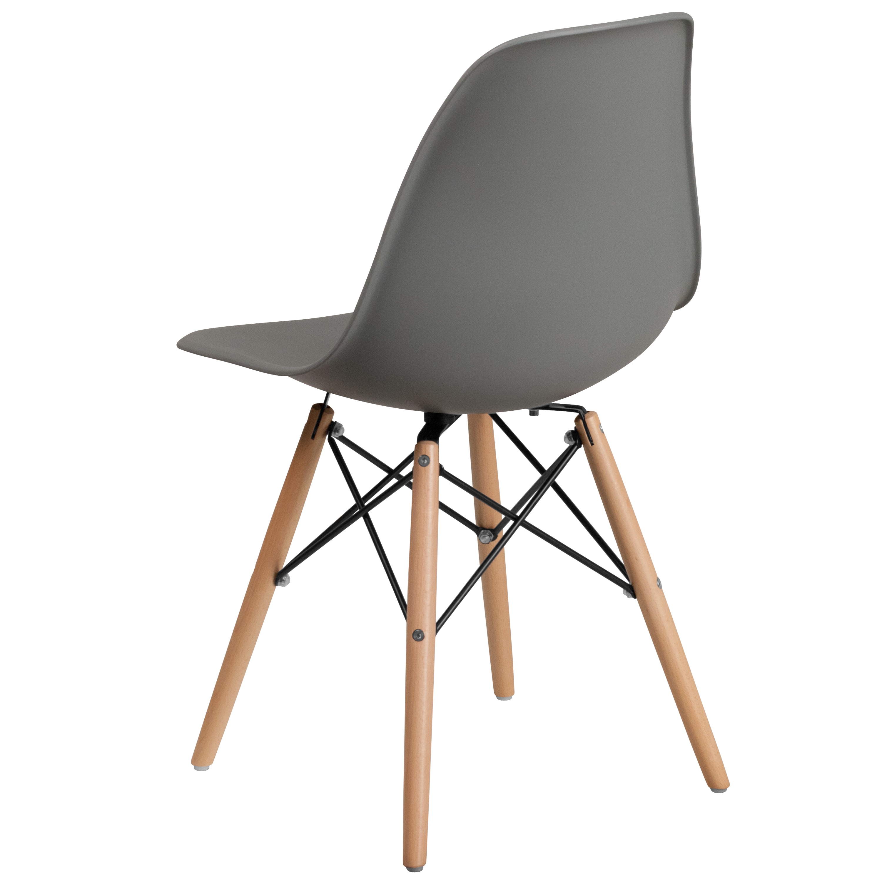 Moss Gray Plastic Side Chair with Wooden Legs