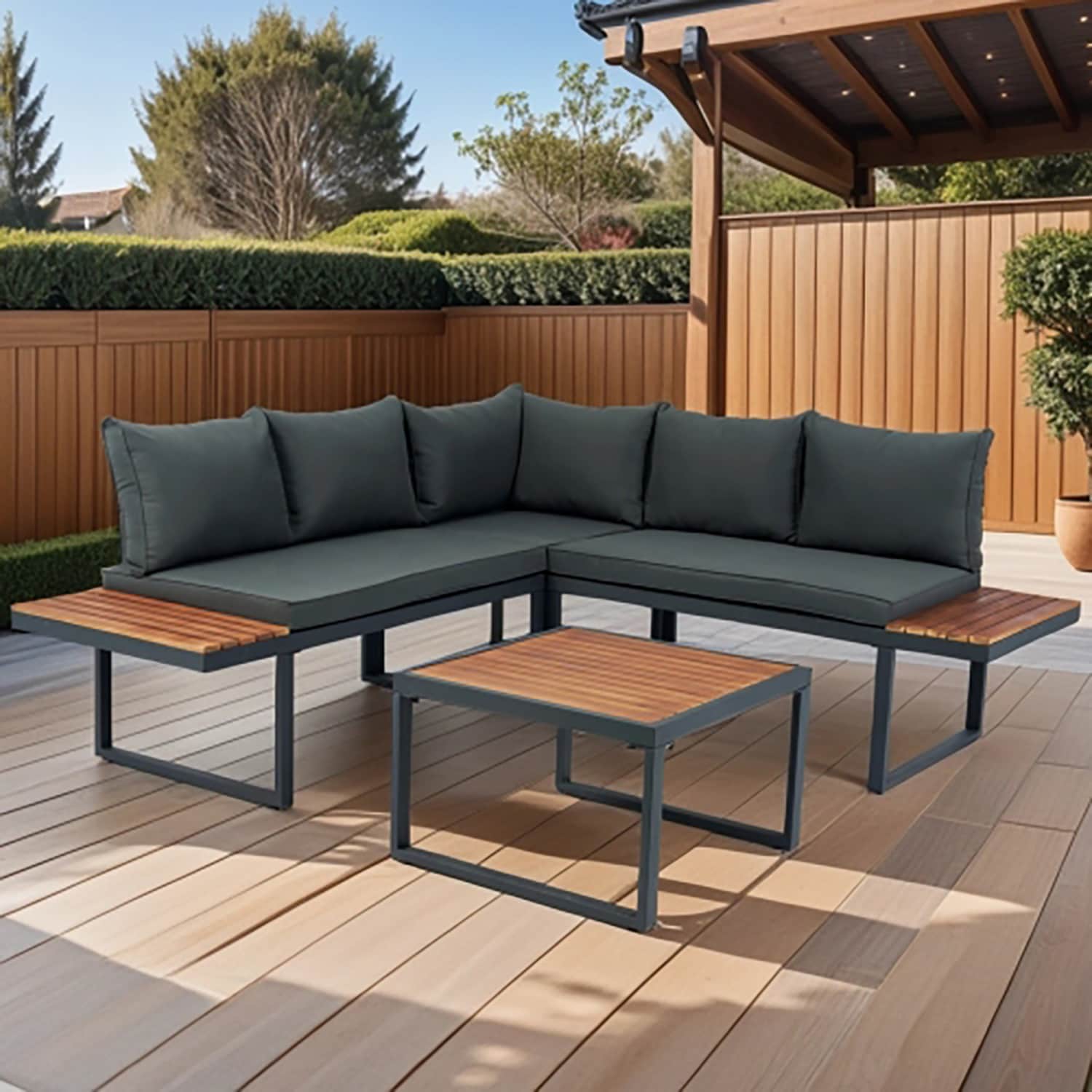 GZMR GM-EF-00031 4 -Piece Patio Conversation Set with Gray Cushions