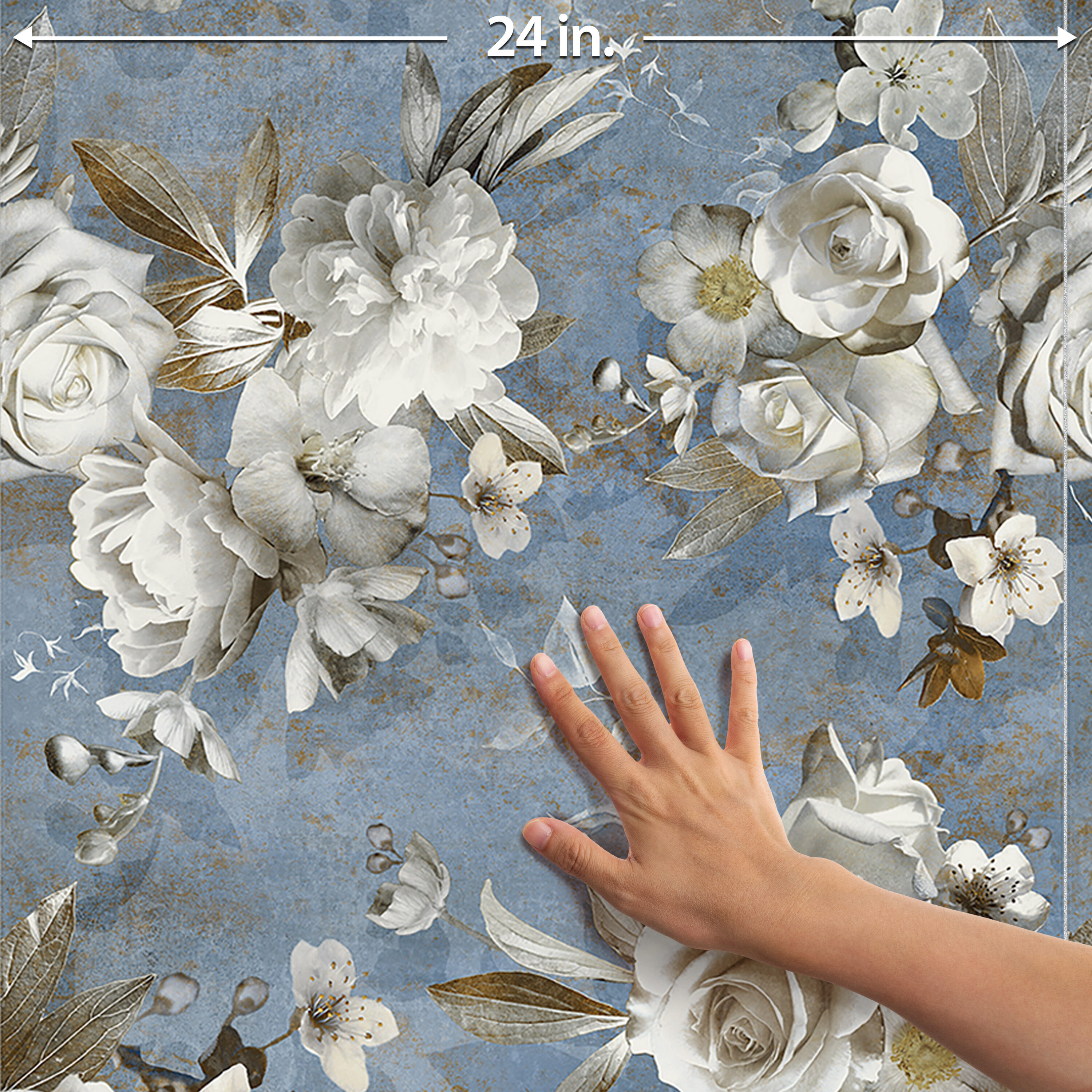 Parete Setoso Large Blue and White Glazed Porcelain Floral Tile