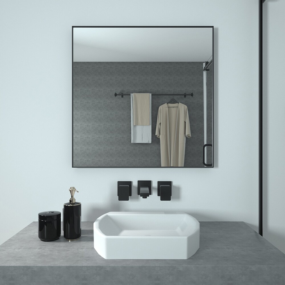 Forclover 30-in W x 30-in H Square Matte Black Framed Wall Mirror
