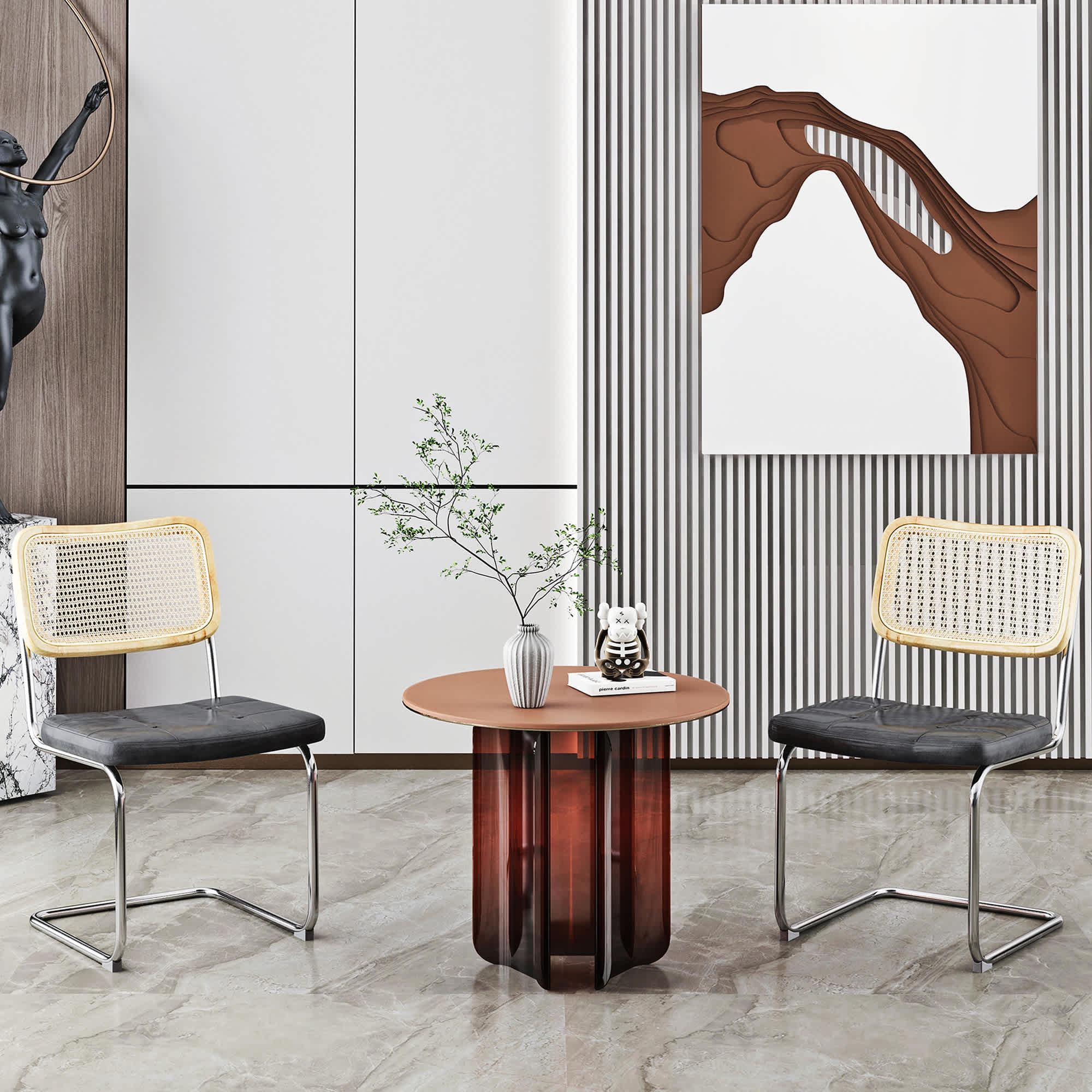 CIPACHO HCSE2505230750 Set of 2  Leather Dining Chair with High-Density Sponge  Rattan Chair for Dining room  Living room  Bedroom  Gray