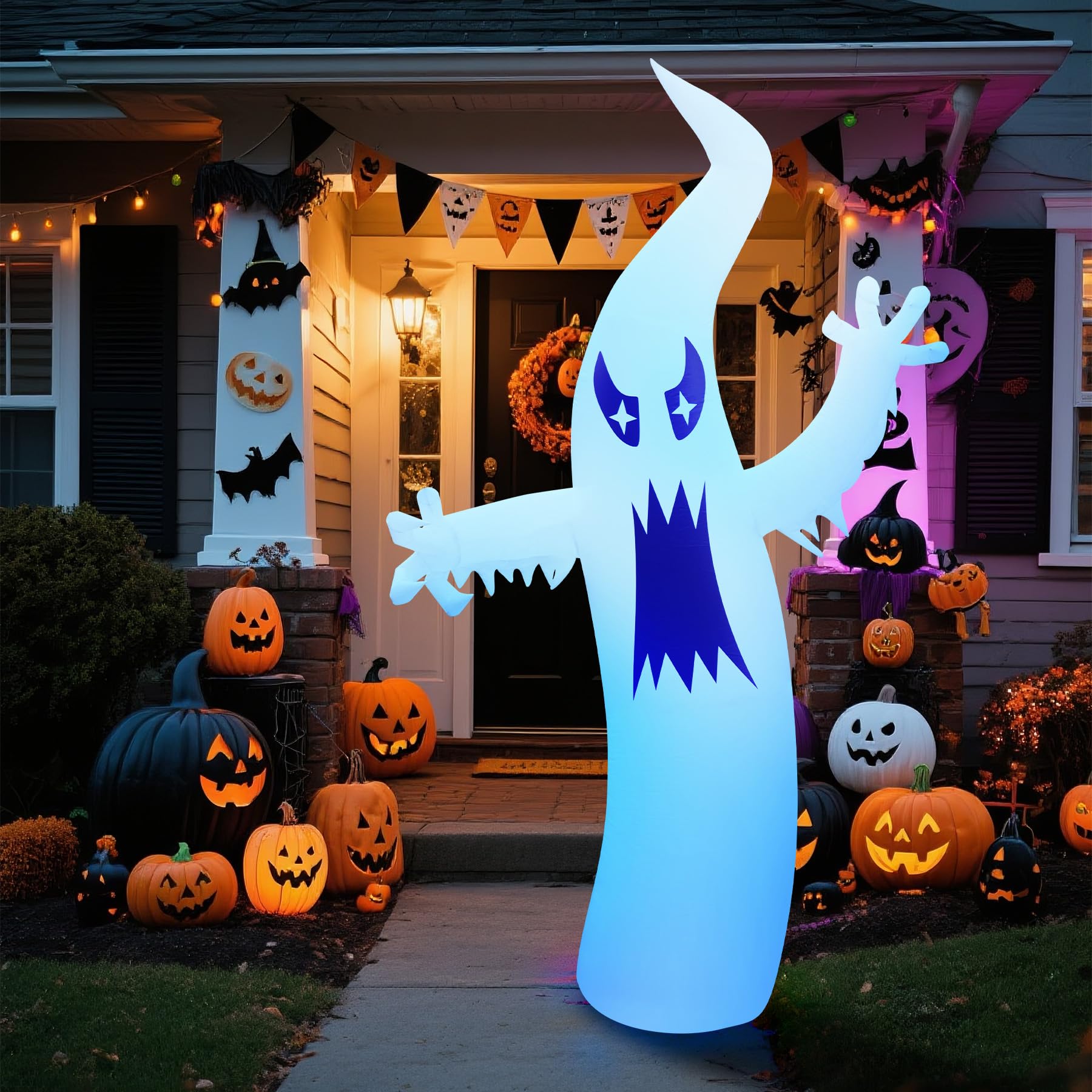 Anqtovp  8.7FT Halloween Inflatable Ghost Outdoor Decoration with LED Light Built-in Blower and Stakes for Yard Garden Party