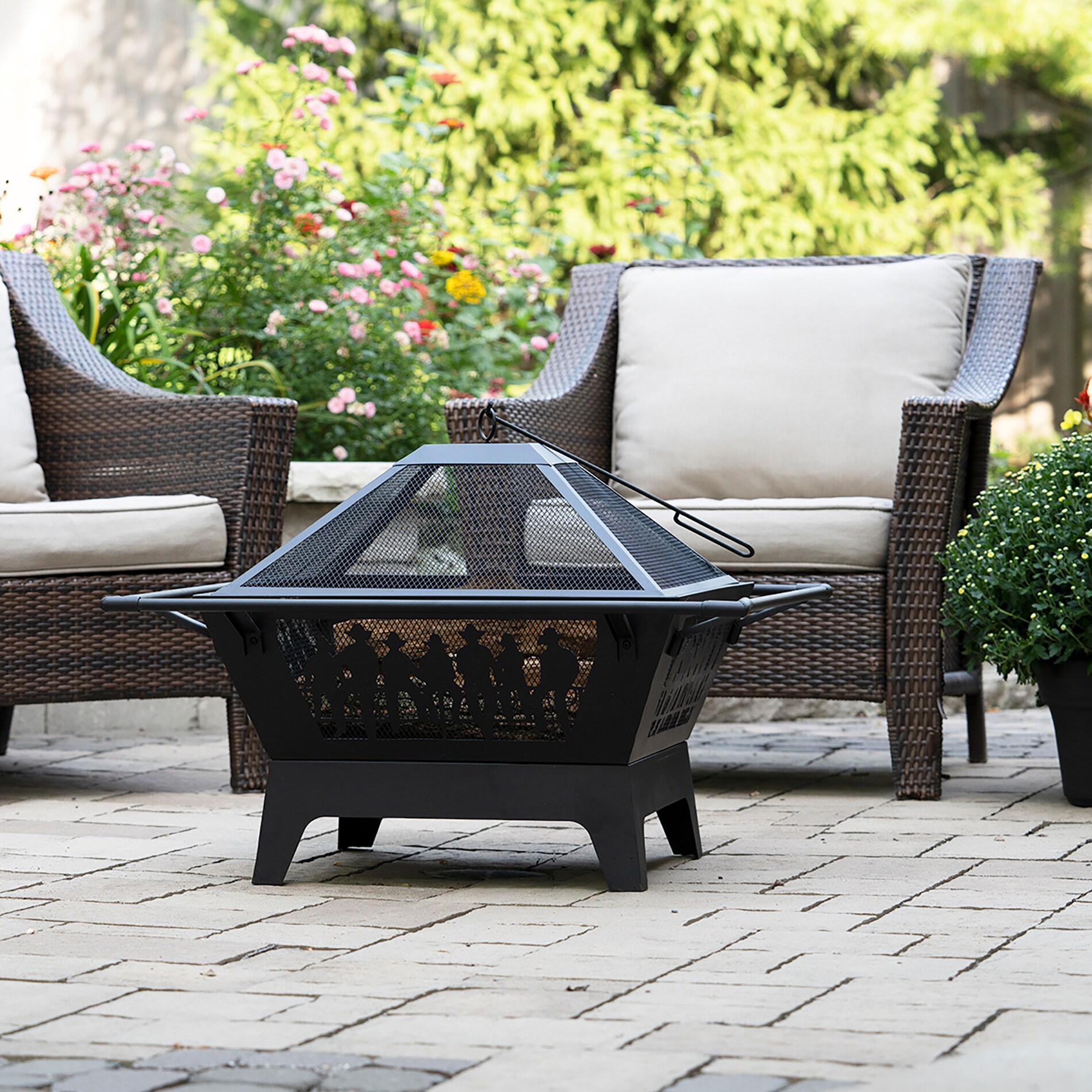 Blue Sky 31'' Black Steel Square Wood Fire Pit