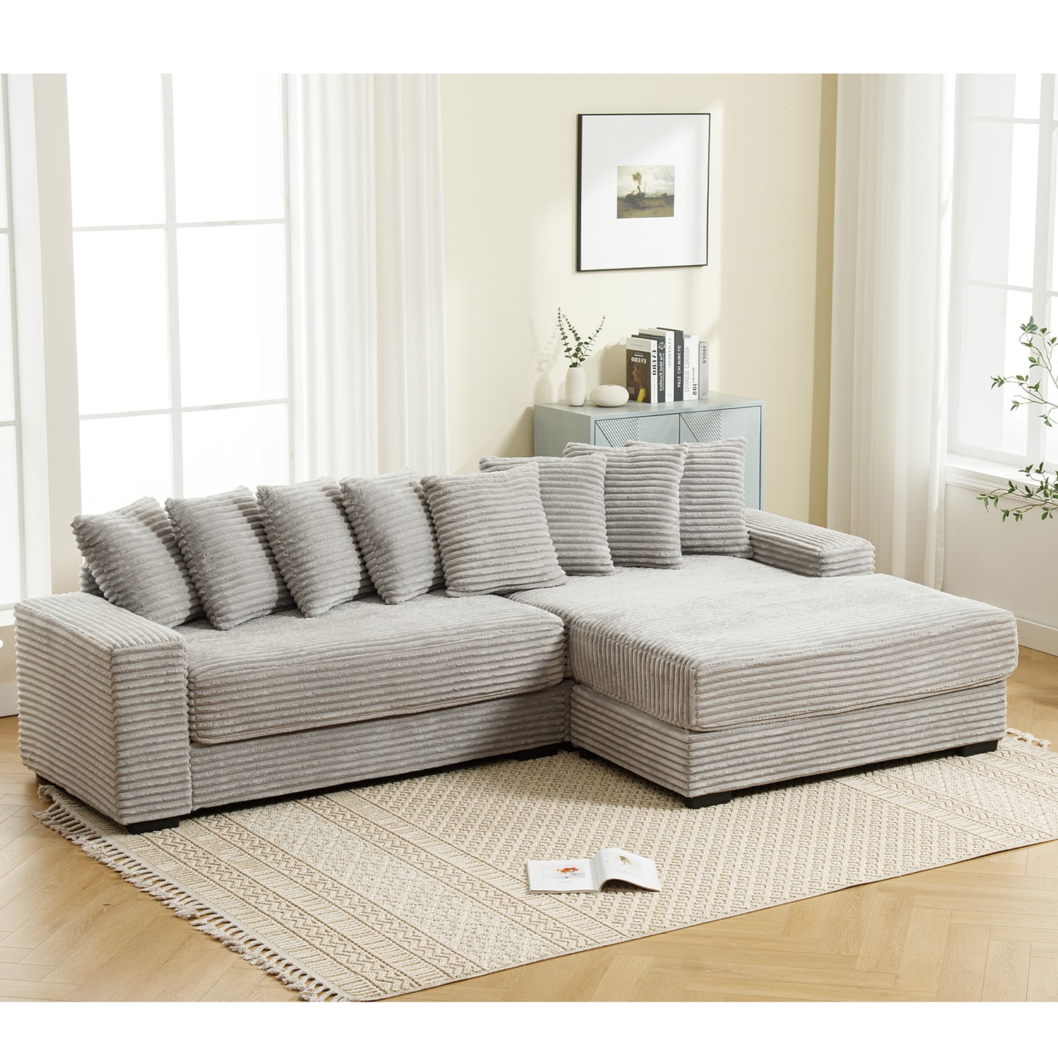GZMR GZ-GN3088A Oversized Two-Piece Couches L Shaped Sofa 111-in Modern Gray 3 -seater Sofa
