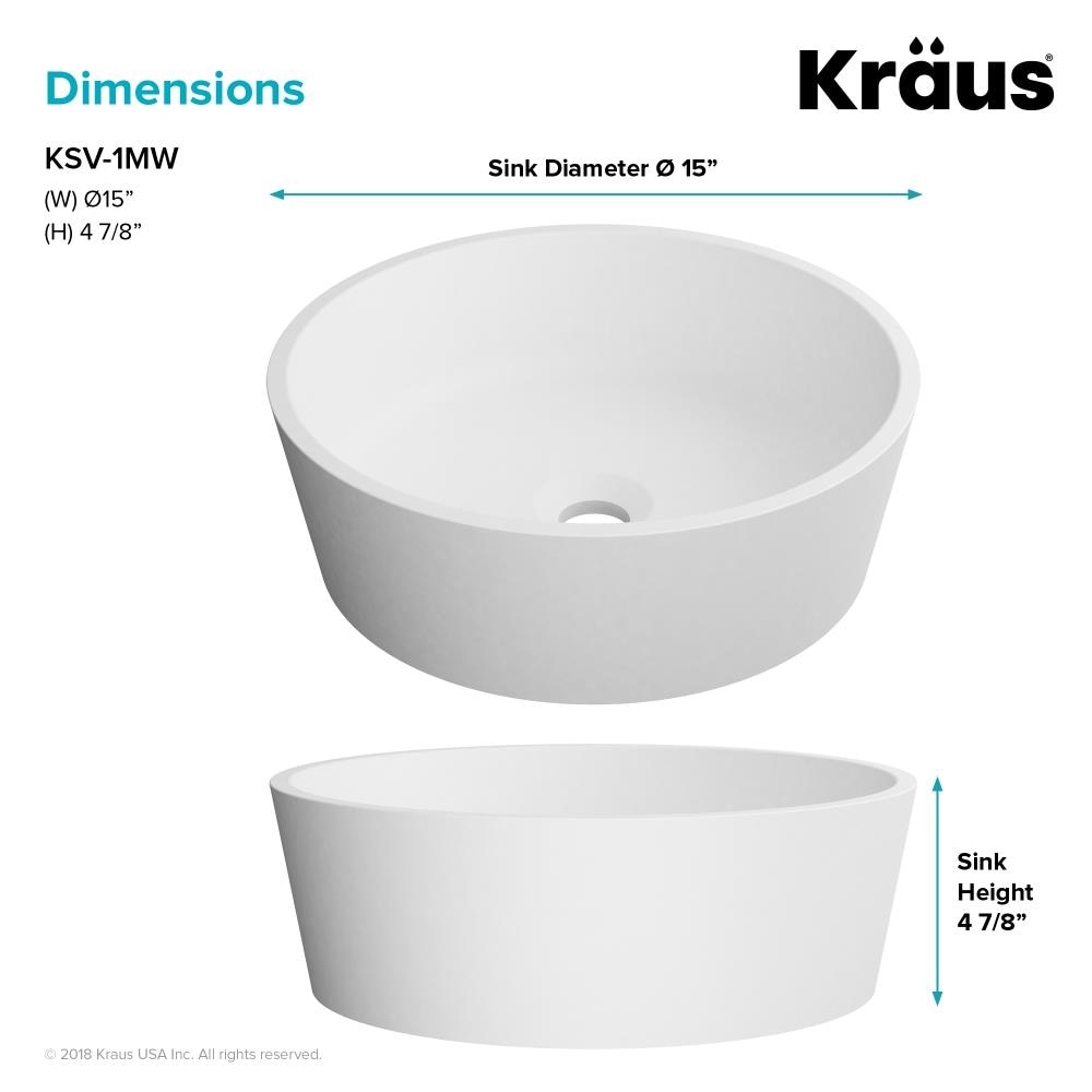 Kraus Natura Matte White Solid Surface Vessel Round Modern Bathroom ...