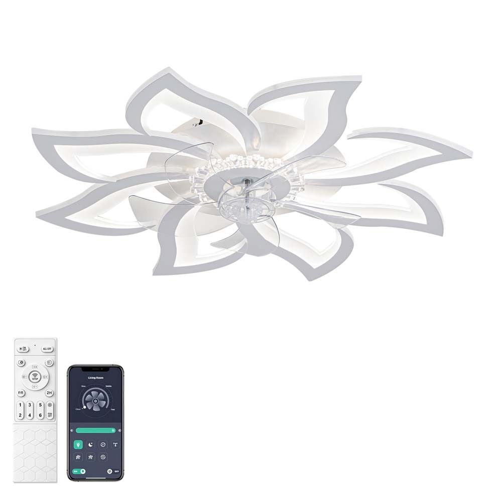 Lowe's 32 Inch Modern Ceiling Fan with Lights Remote Control 8 Blades White Low Profile Flush Mount 6 Speed 3 Light Color for Kitchen Bedroom