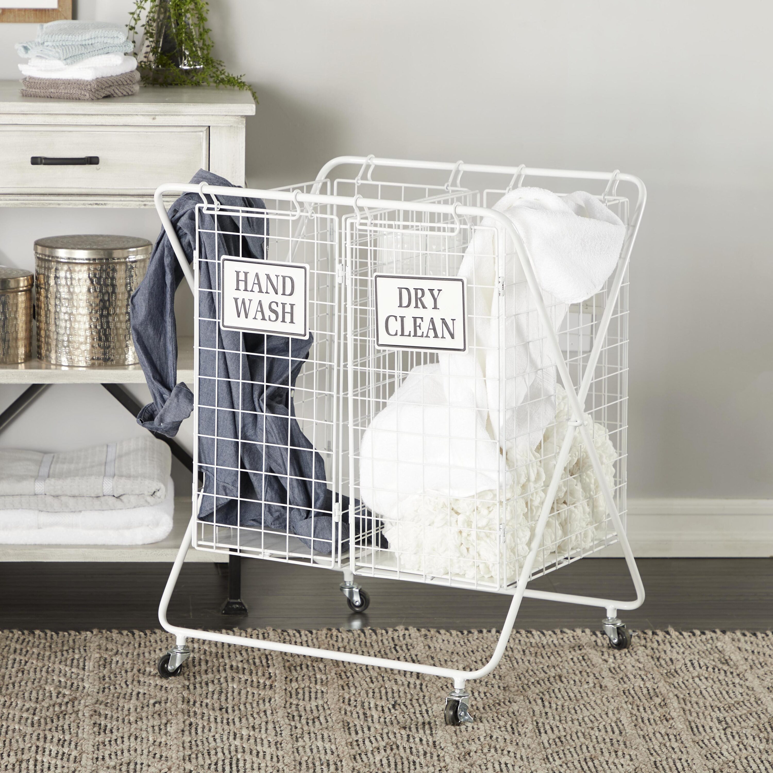 Grayson Lane 53635 White Metal Laundry Cart