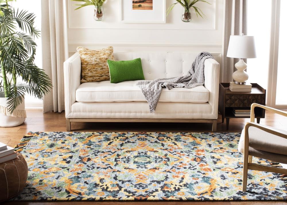 Handmade Tufted Wool Square Rug in Blue - 6'x6' Reversible and Washable