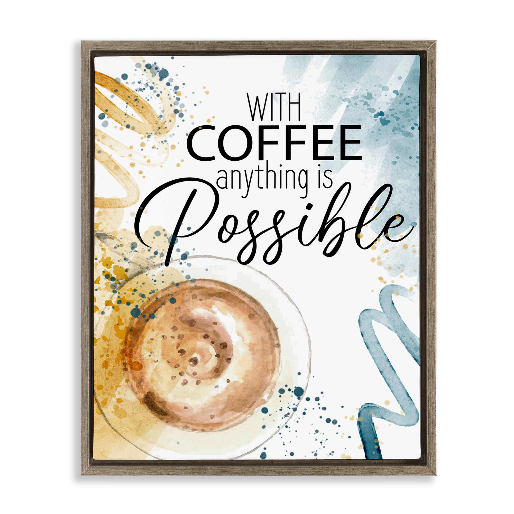 Stupell Industries BS-471-FFE-16X20 With Coffee Anything Possible Floating Frame design by Kim Allen