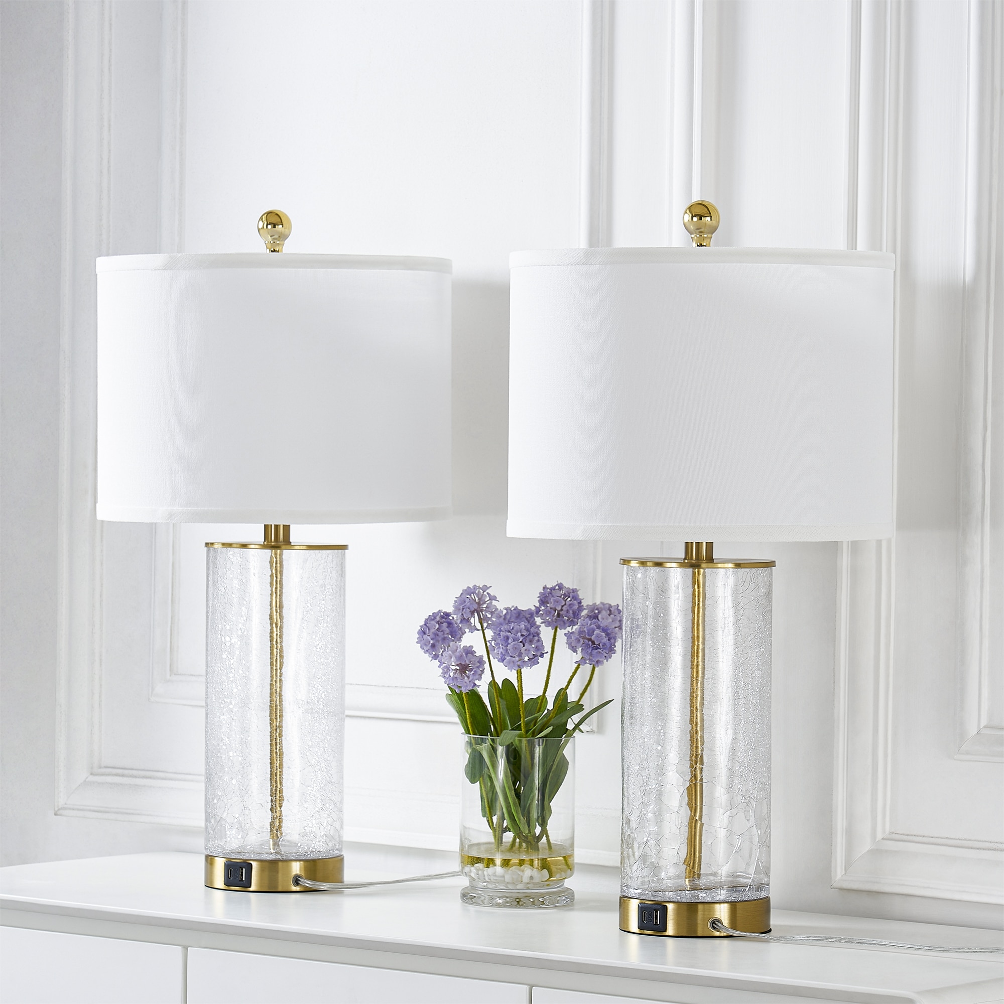 Maxax T263-GD Deluxe 23.25-Inches Brass and White LED Incandescent Rotary socket Table Lamp with Linen Shade 2 -Set