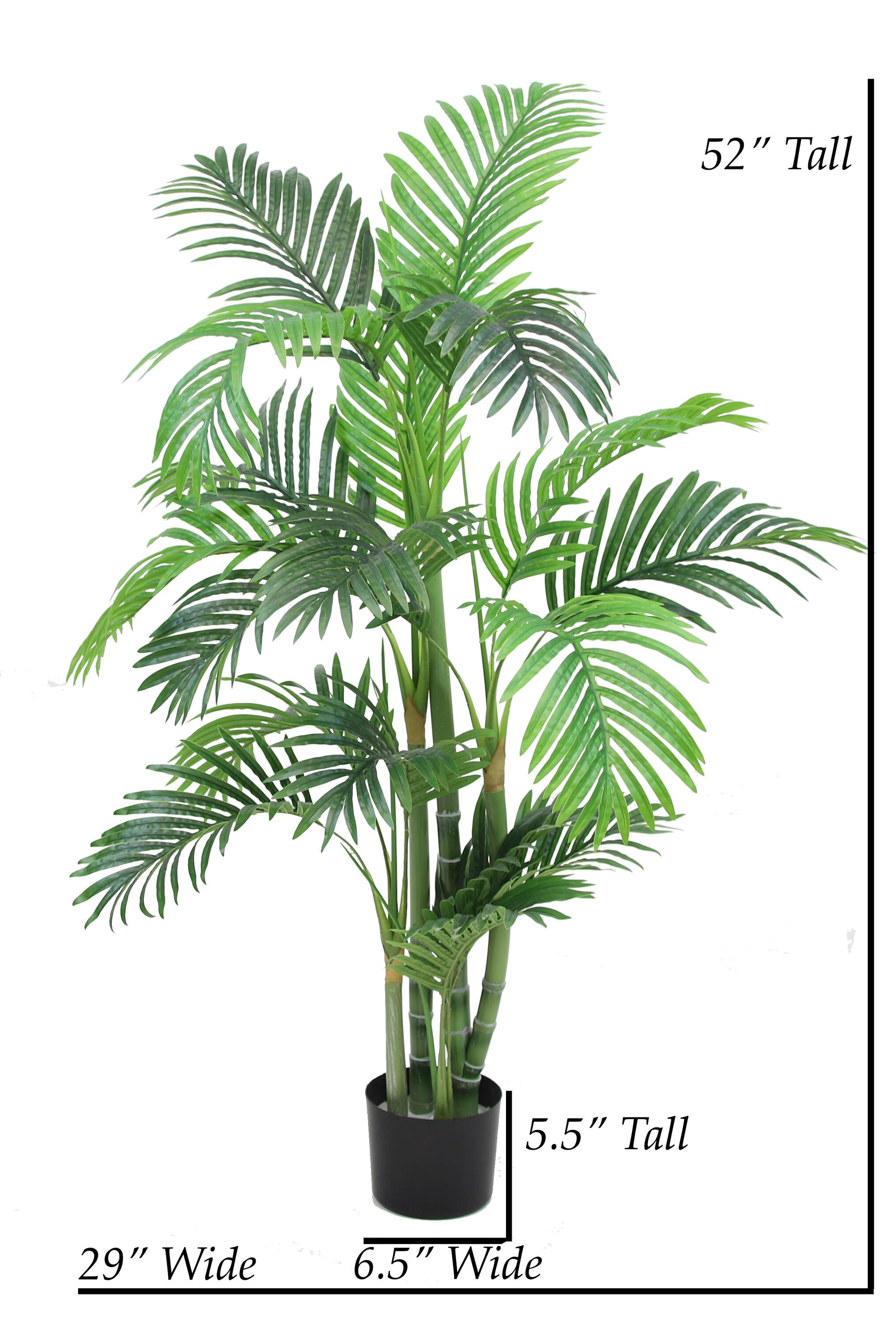 51" Tall Green Silk Palm Floor Plant in Black Pot