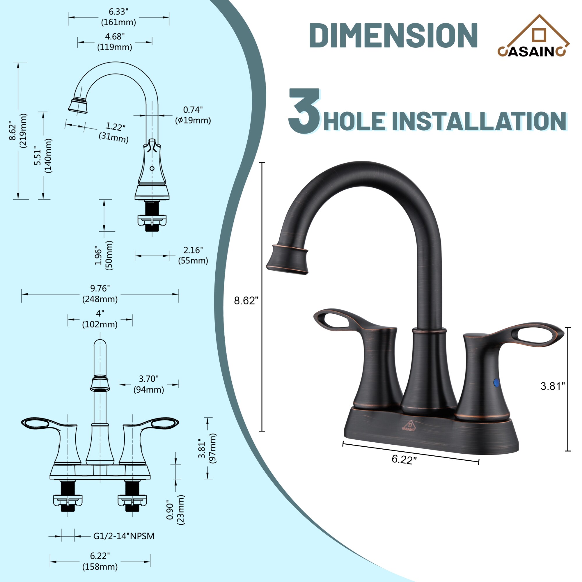 CASAINC ODB-18011-Q Lavatory-Faucets - View #11