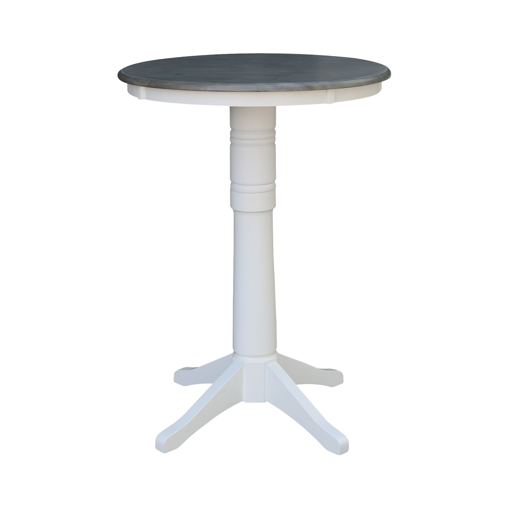 International Concepts K05-30RT-27B-6B-2 White/Heather Gray Round Traditional Bar Table, Wood with White Wood Pedestal Base 30-in L x 41.9-in H