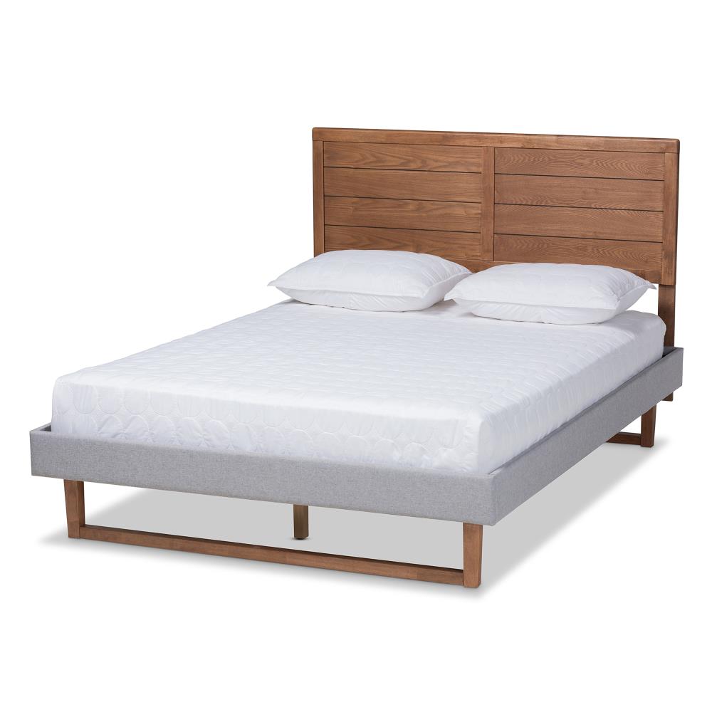 Baxton Studio 164-9417-9426-LW Claudia Light Grey/Ash Walnut Queen Upholstered Platform Bed