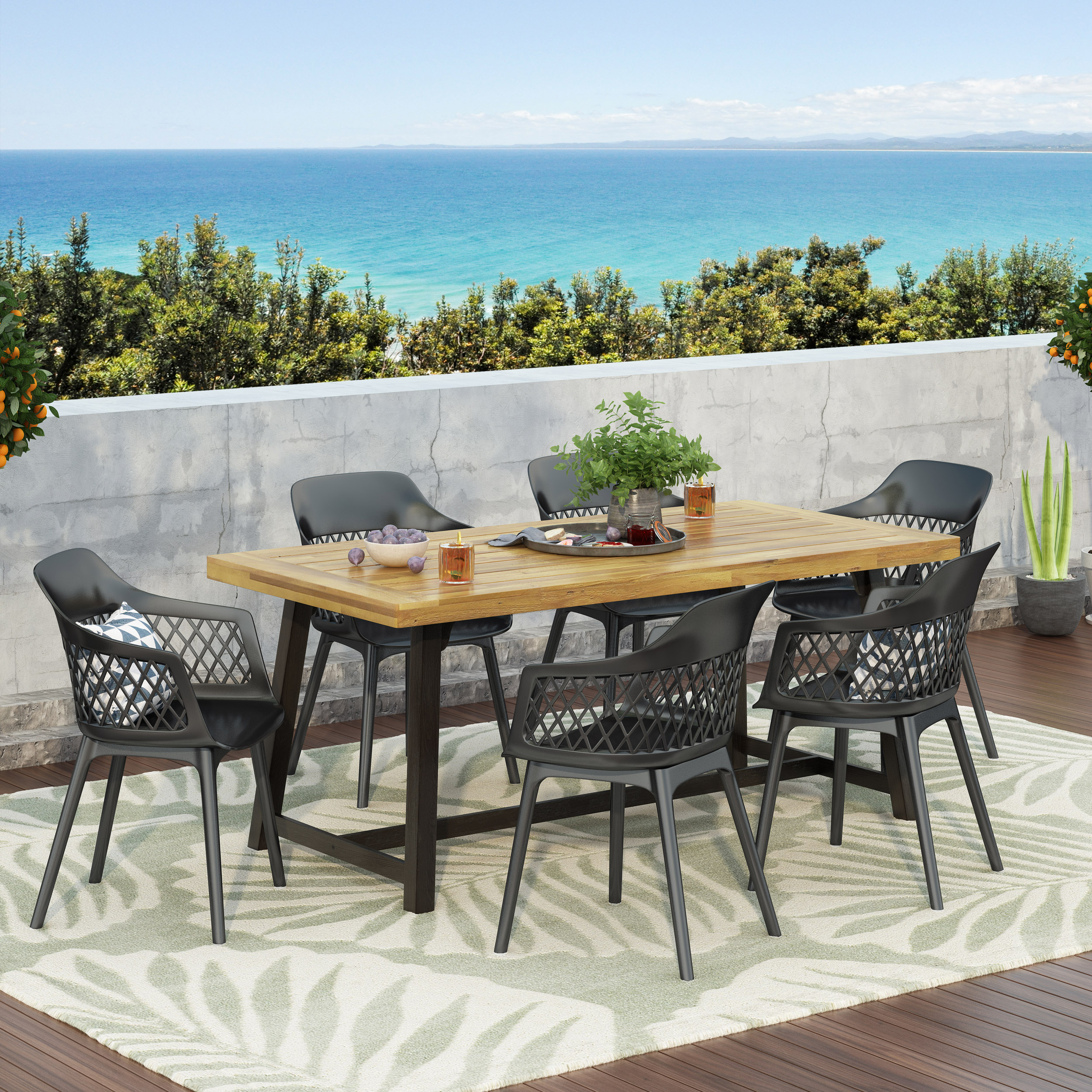 Christopher Knight Home - Castellina Outdoor 7 Piece Wood and Resin Dining Set Black and Sandblas...