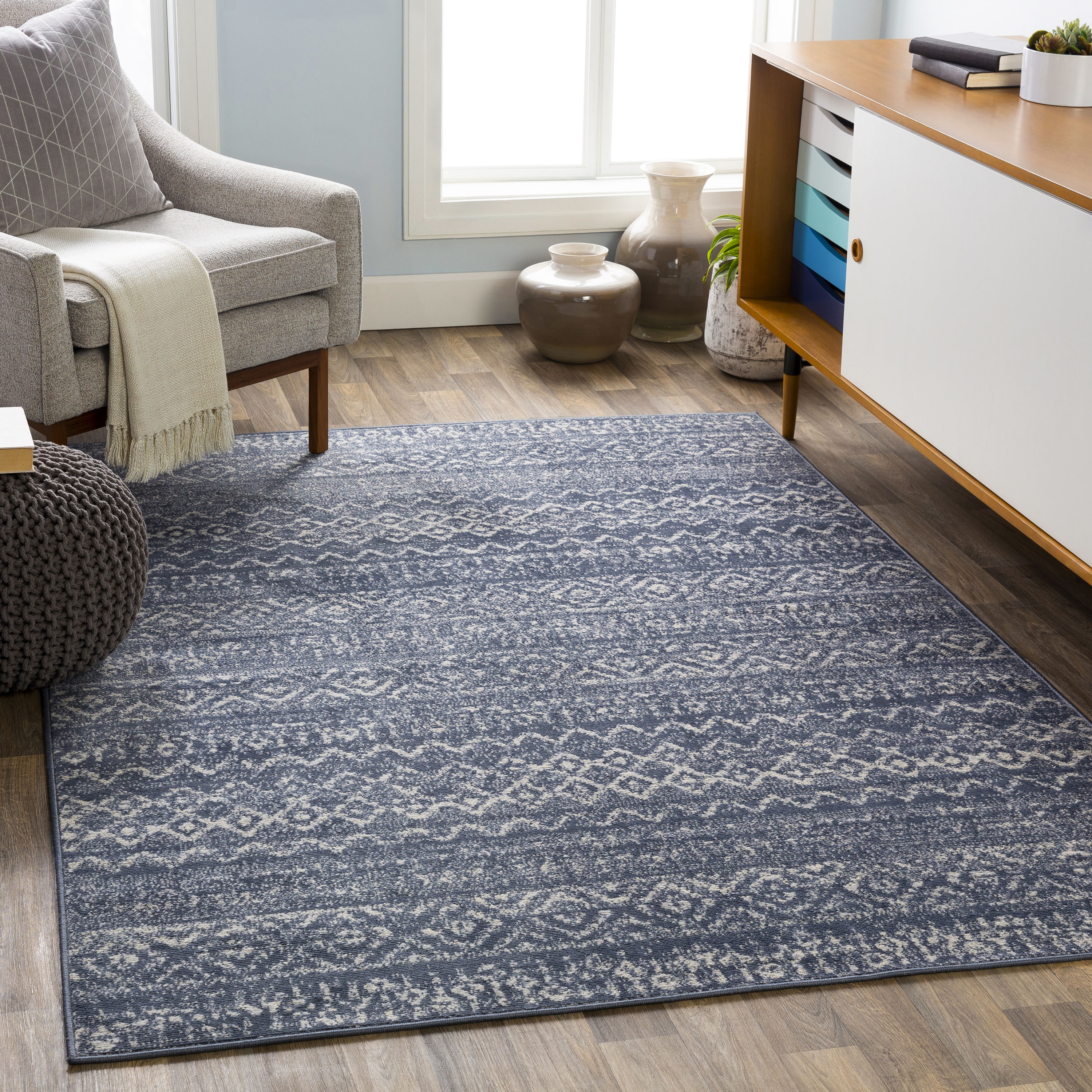 Surya CYL2310-71010 City light 8 x 10 (ft) Polypropylene Blue Rectangular Indoor Trellis Vintage Area rug