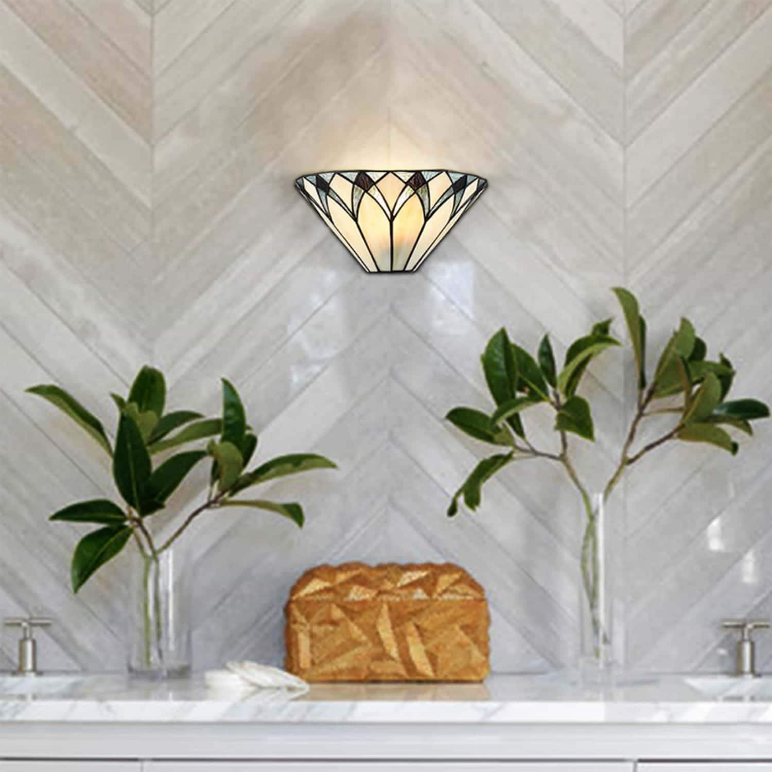 Tiffany Style Black and Multicolor Stained Glass Wall Sconce