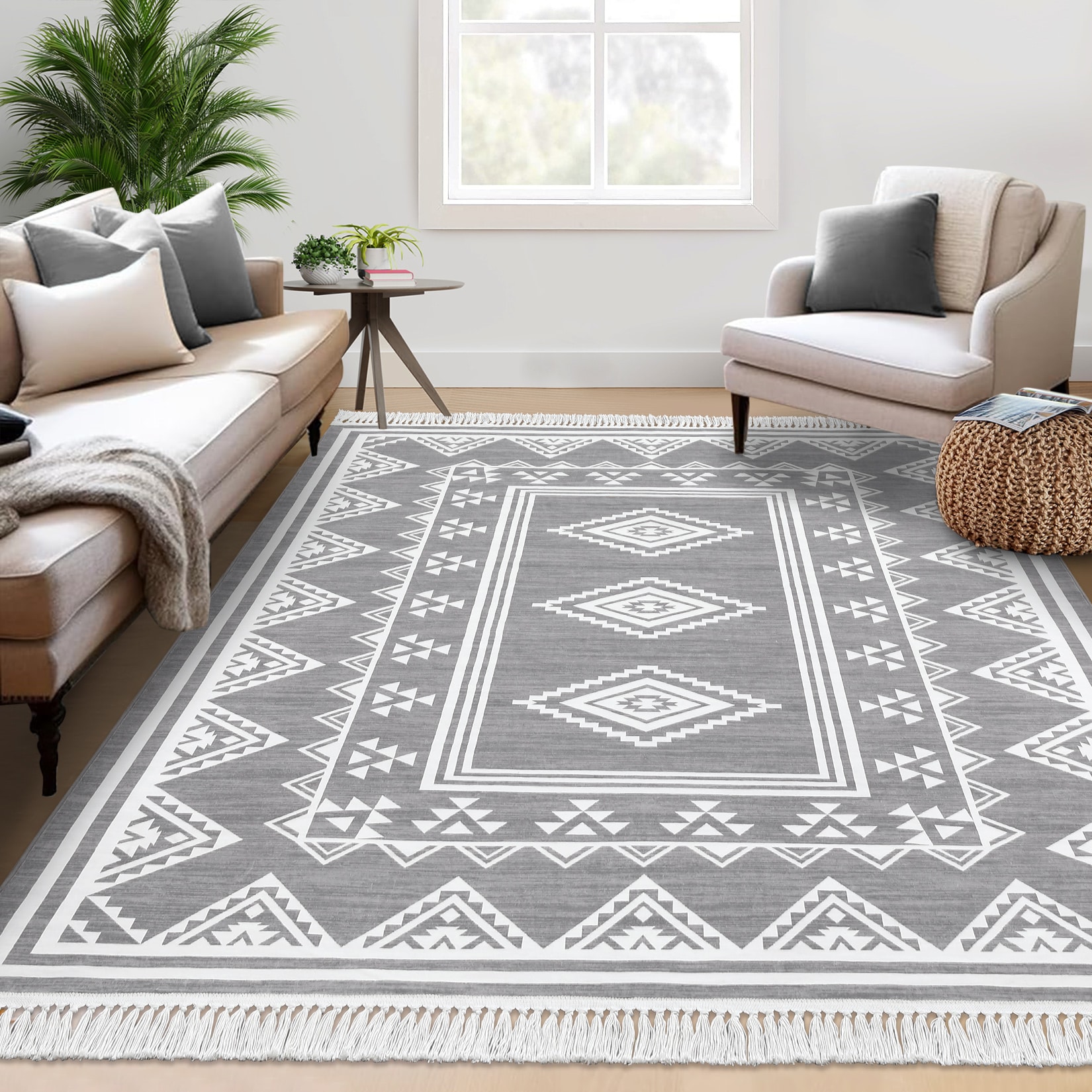 Garvee YXY-LO-PHO-14ALT13P 5 x 7 (ft) Knotted Wool Gray Rectangular Indoor Geometric Moroccan Machine washable Area rug