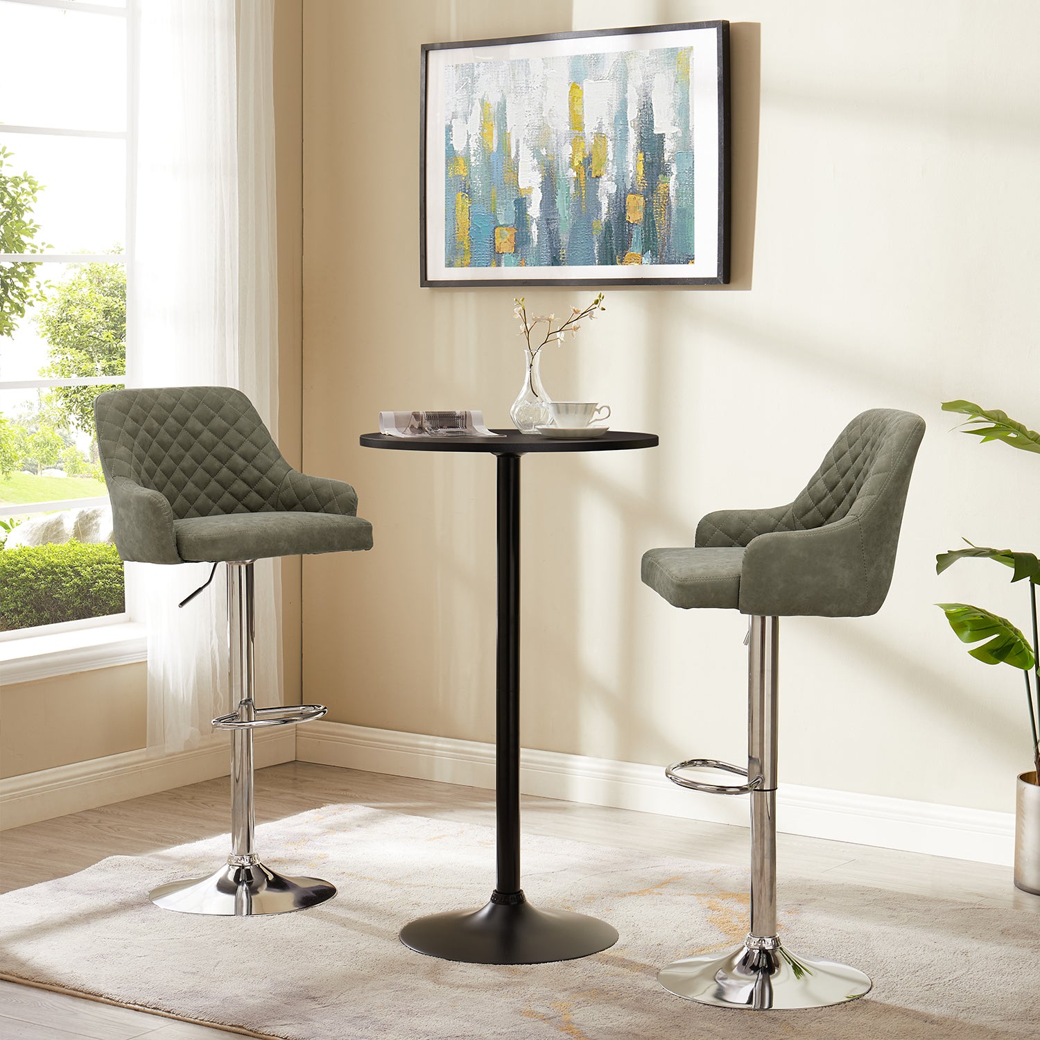 Vecelo LOE-C09-DGRY Swivel Upholstered Adjustable Height Counter Stool with Metal Frame Bar Stools Set of 2