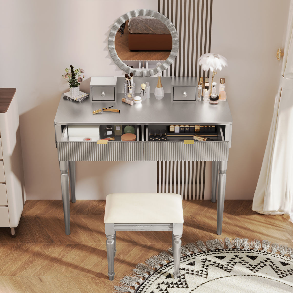 round dressing table design Oria Round LED Dressing Table
