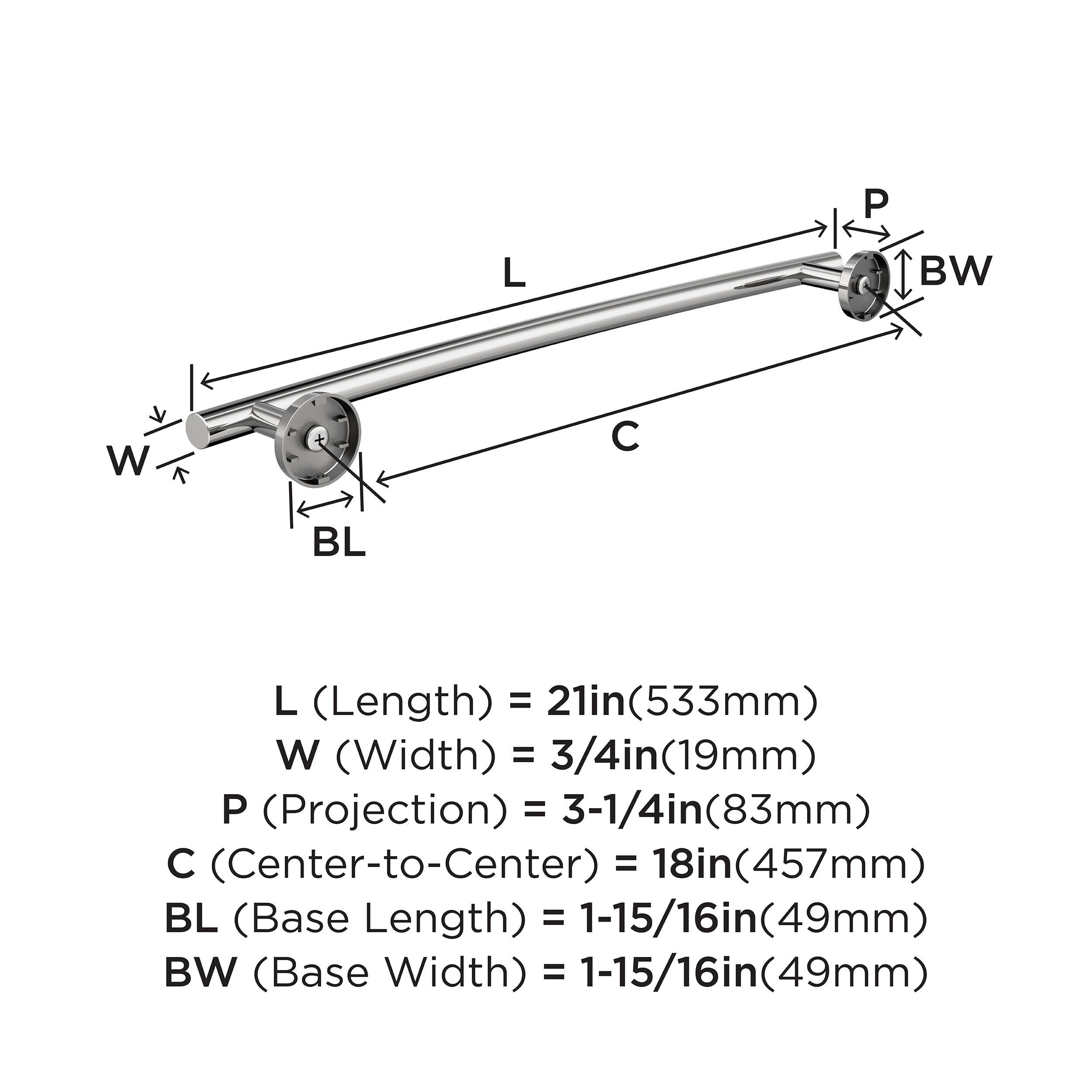 Polished Stainless Steel 21" Wall Mounted Towel Bar