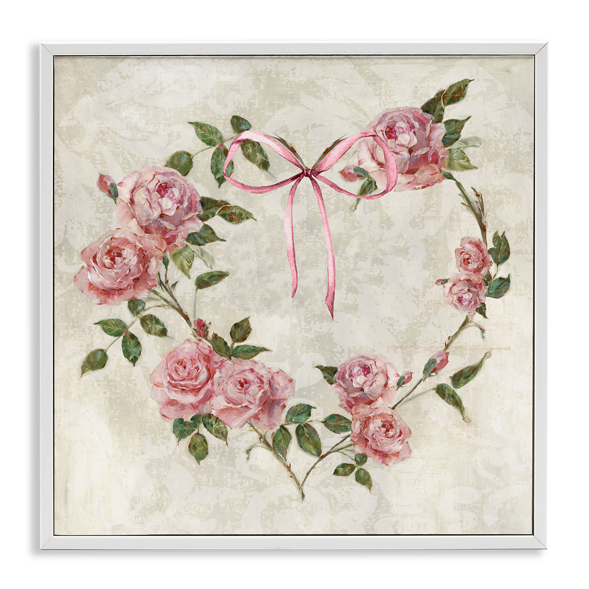 Stupell Industries BS-229-WFR-17X17 Rose Heart Wreath White Framed Giclee Art By Sally Swatland 17 x 17