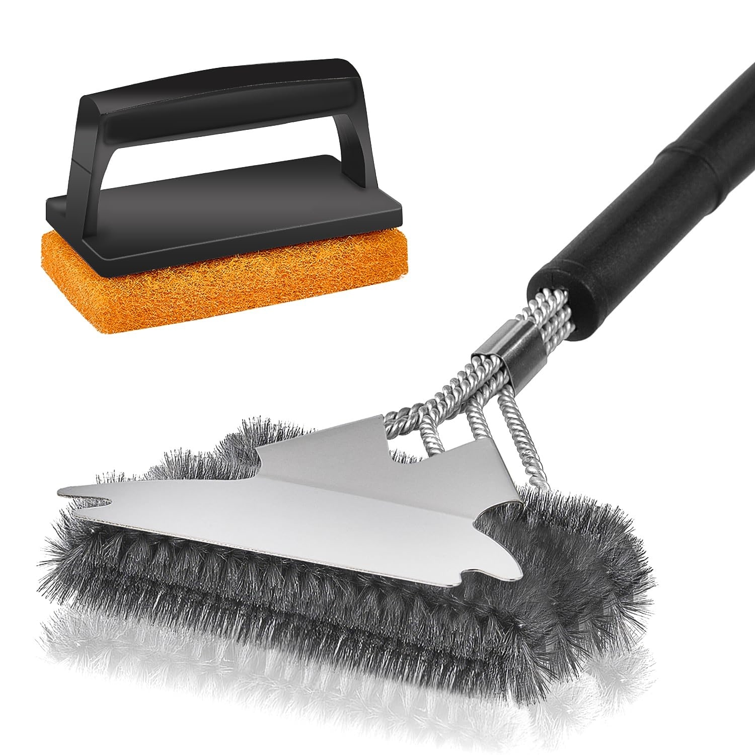 Angel Sar 2-Piece Stainless Steel Handle Stainless Steel Grill Brush and Scraper Kit Outdoor Grill Cleaning Brush Tools for Home