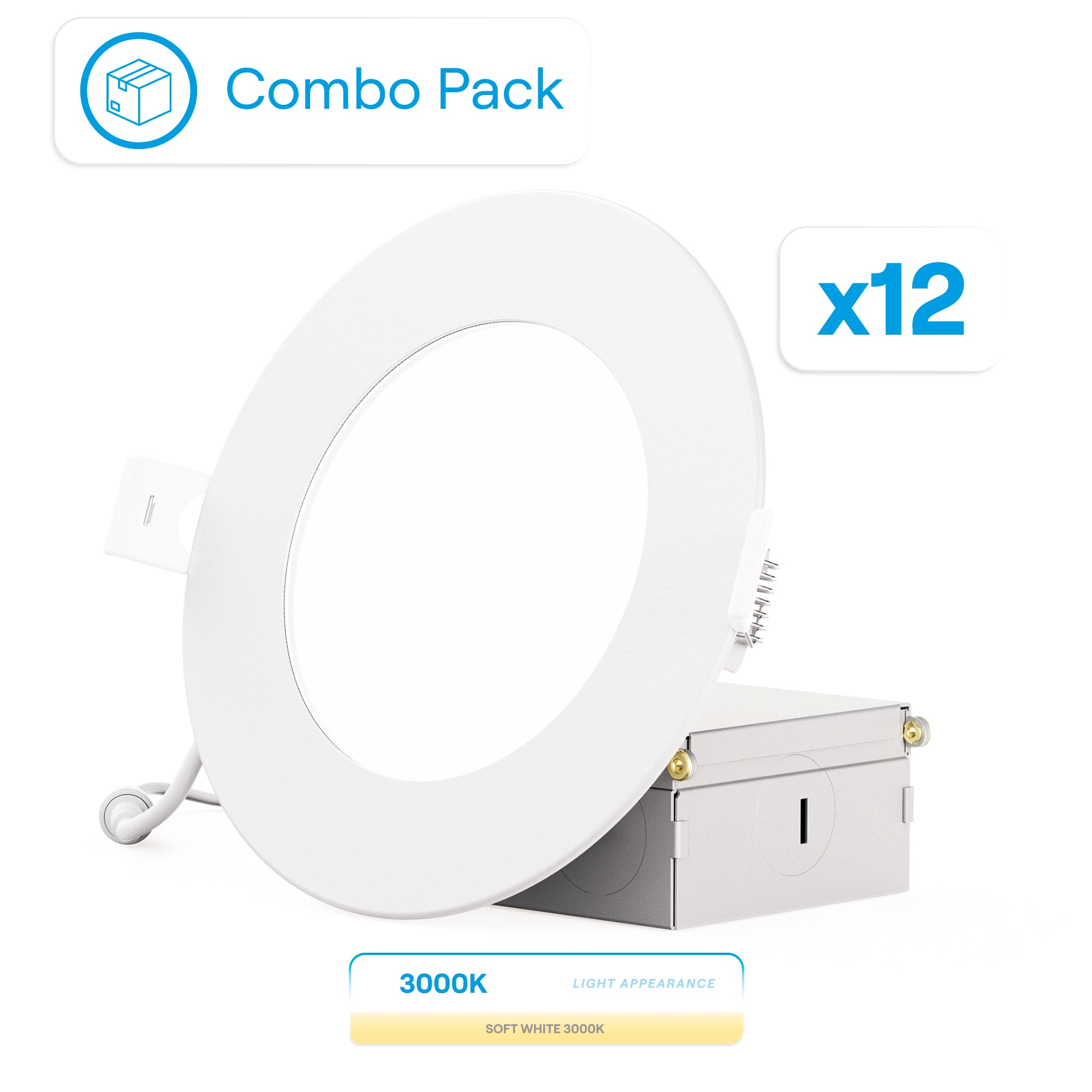 Infibrite IB-001-3-9W-HL-12PK Elite White 4-in 750 -Lumens Warm White Round Dimmable LED Canless Wet rated Recessed Downlight 12 -Pack