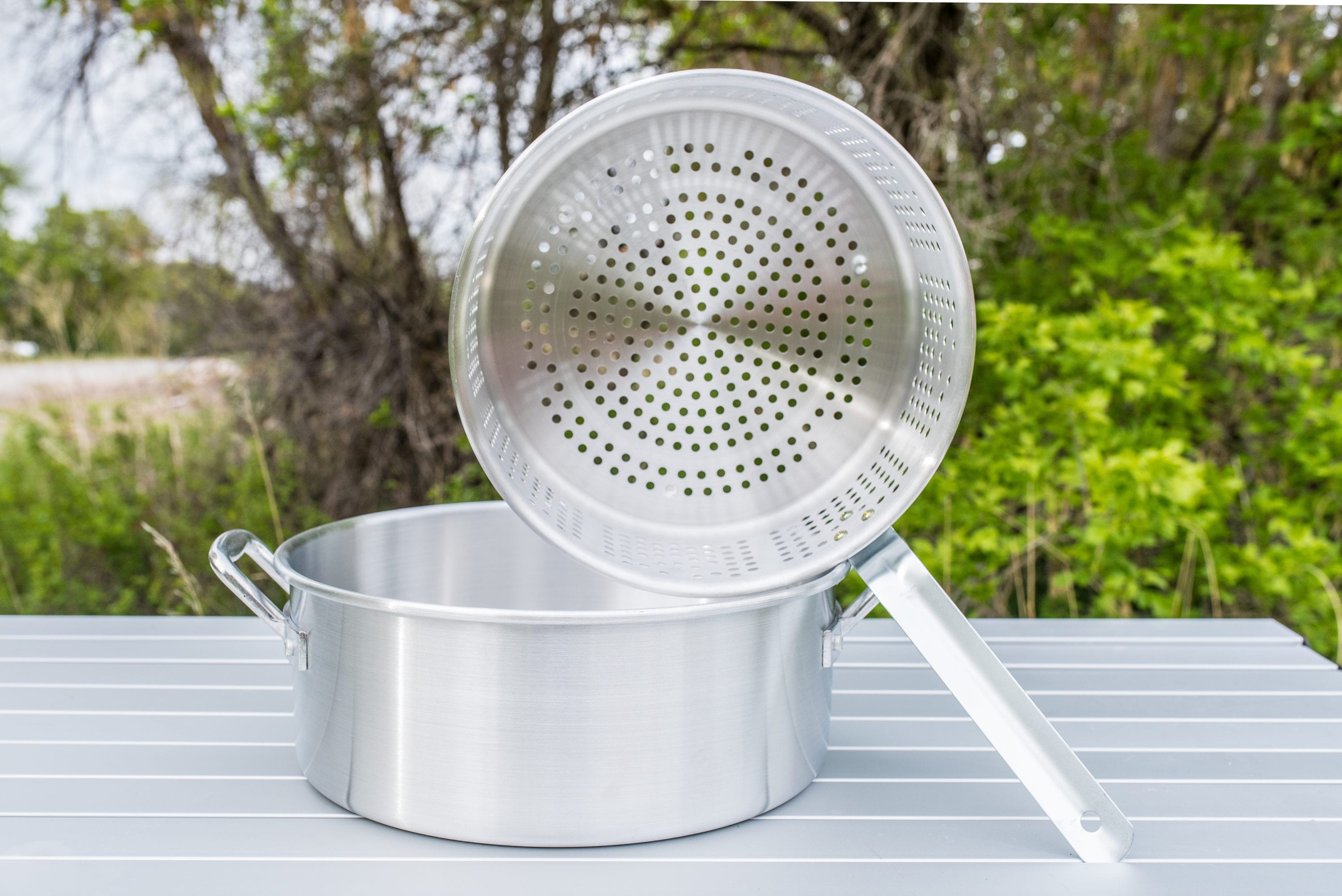 Camp Chef Aluminum Hot Water Pot with Dispenser in the Grill