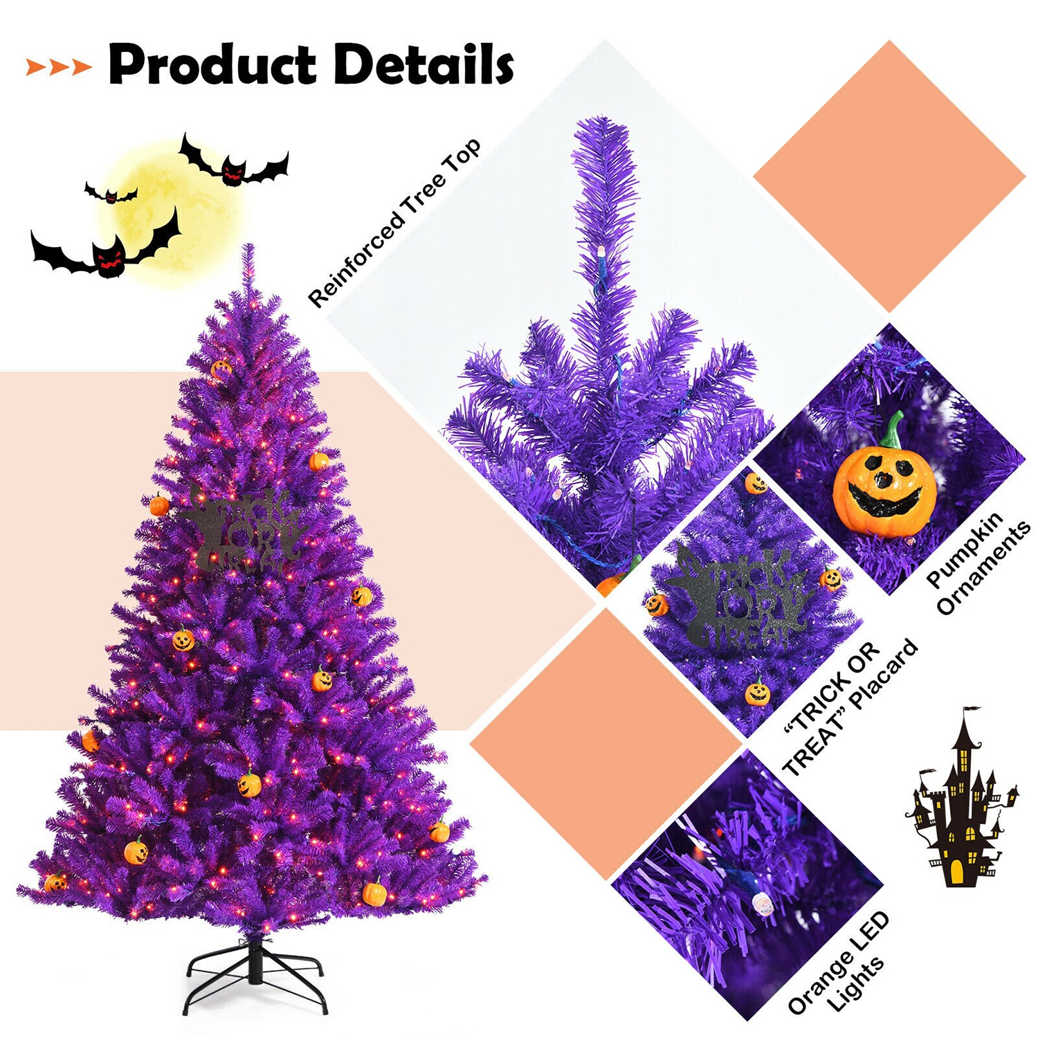 WELLFOR 6-ft Pine Pre-lit Purple Artificial Christmas Tree with