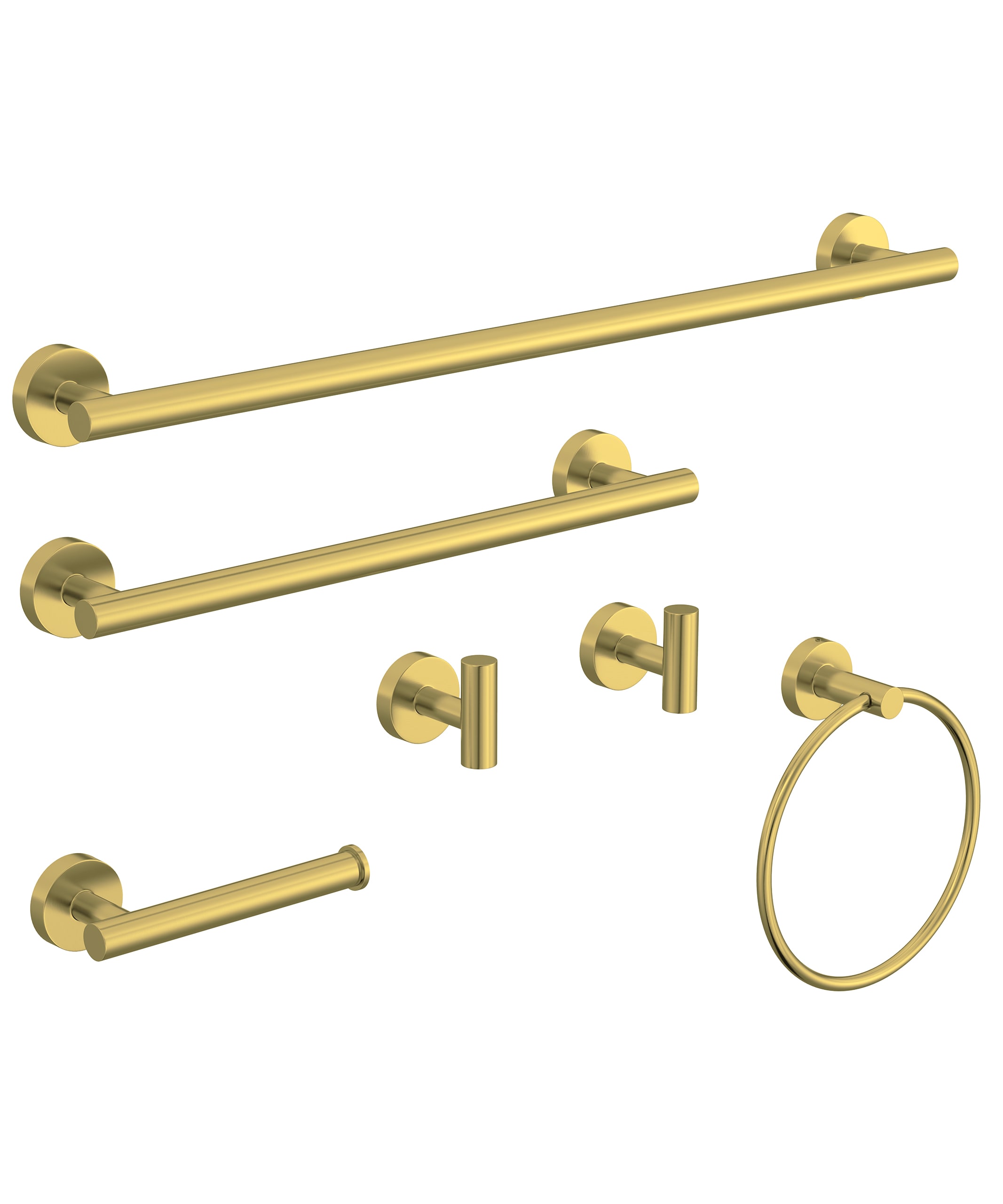BWE A-91020-6-BG 6 -Piece Elegant Aura Brushed Gold Decorative Bathroom Hardware Set Towel Bar, Toilet Paper Holder, Towel Ring ,Robe Hook Included