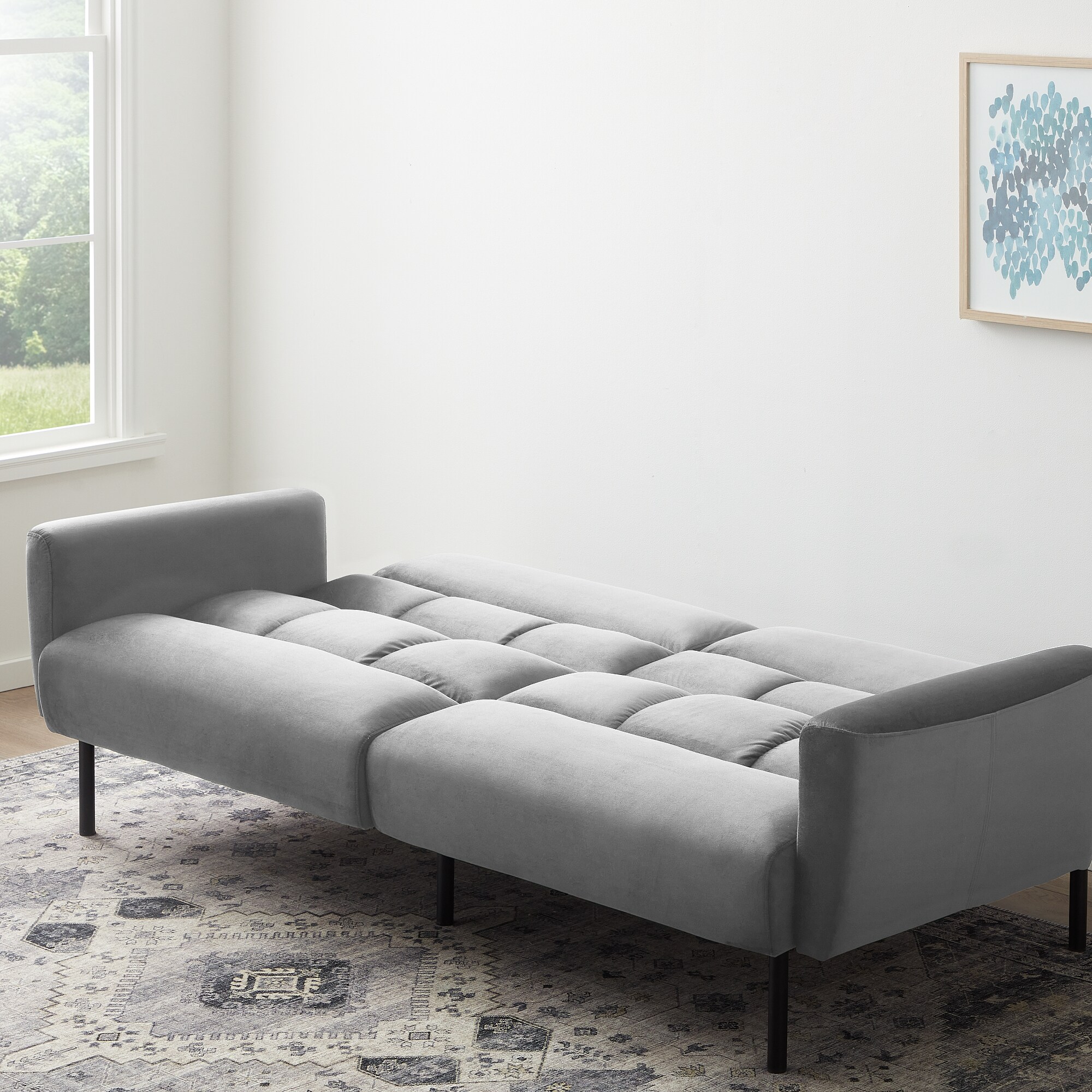 LUCID Comfort Collection Gray Velvet Transitional Velvet Twin Sofa Bed ...