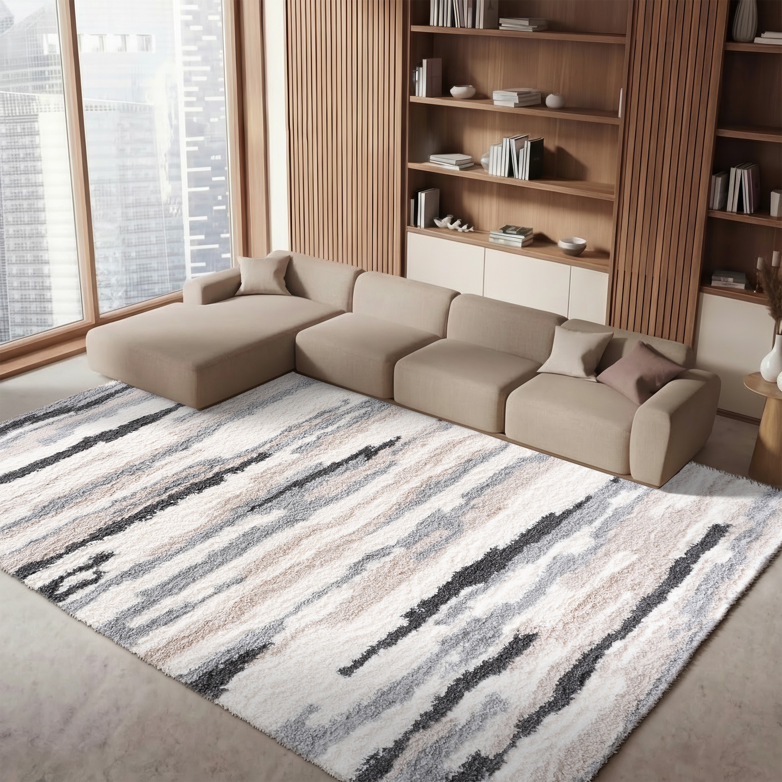 Safavieh Fontana Ivory/Gray Contemporary 10ft x 14ft Oversized Shag in ...