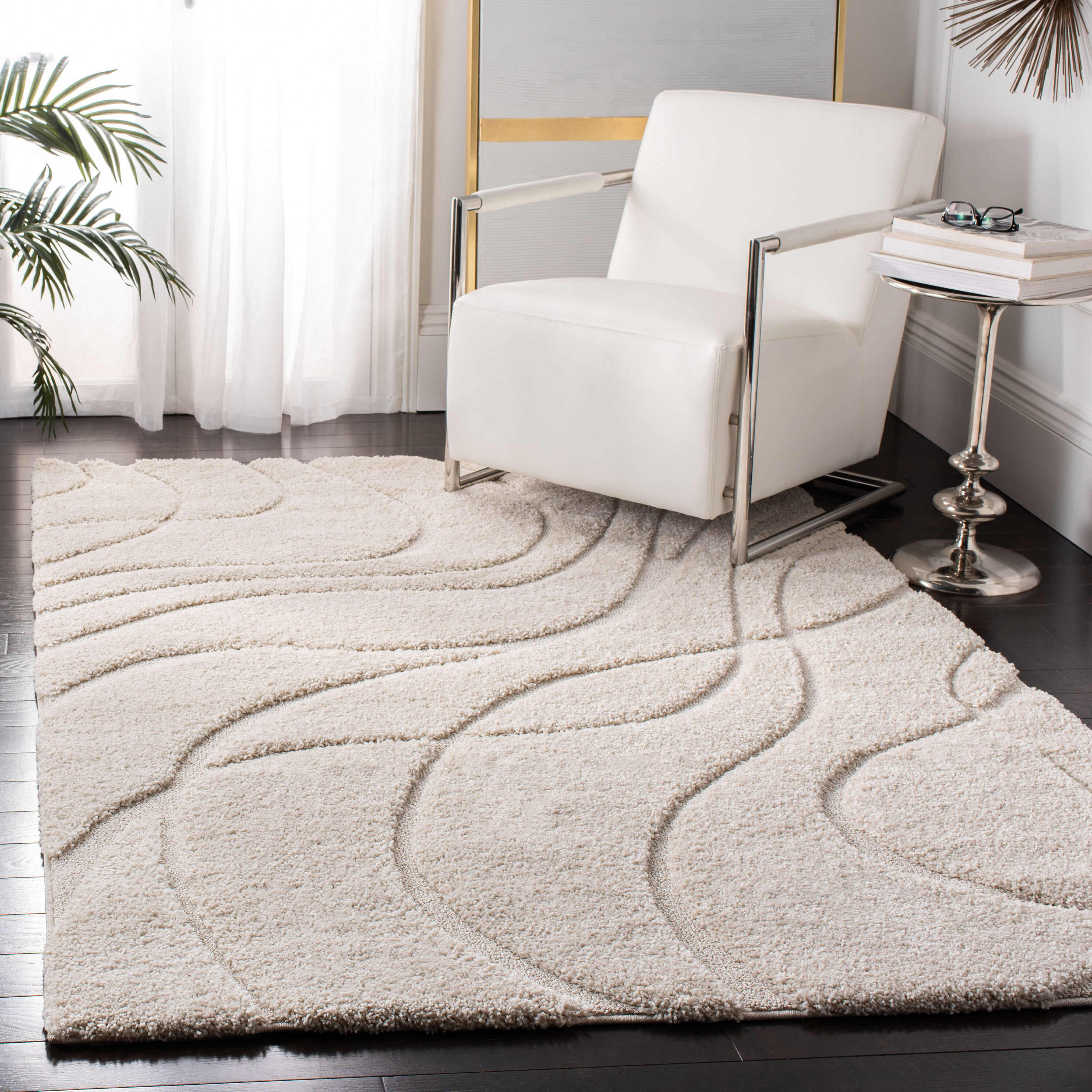 Safavieh Florida Rhythm Shag 3 x 5 Creme/Creme Indoor Abstract Throw ...