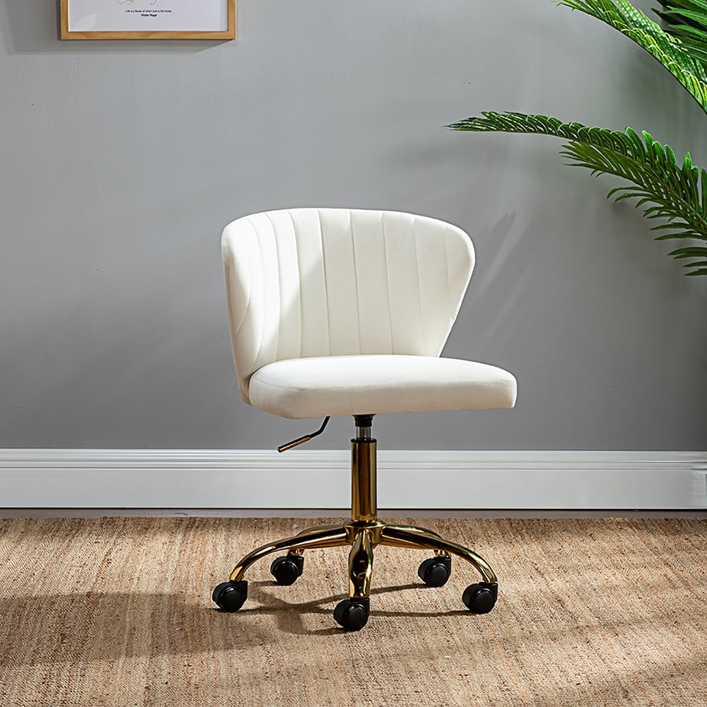 Ivory Adjustable Swivel Task Chair with Gold Metal Base