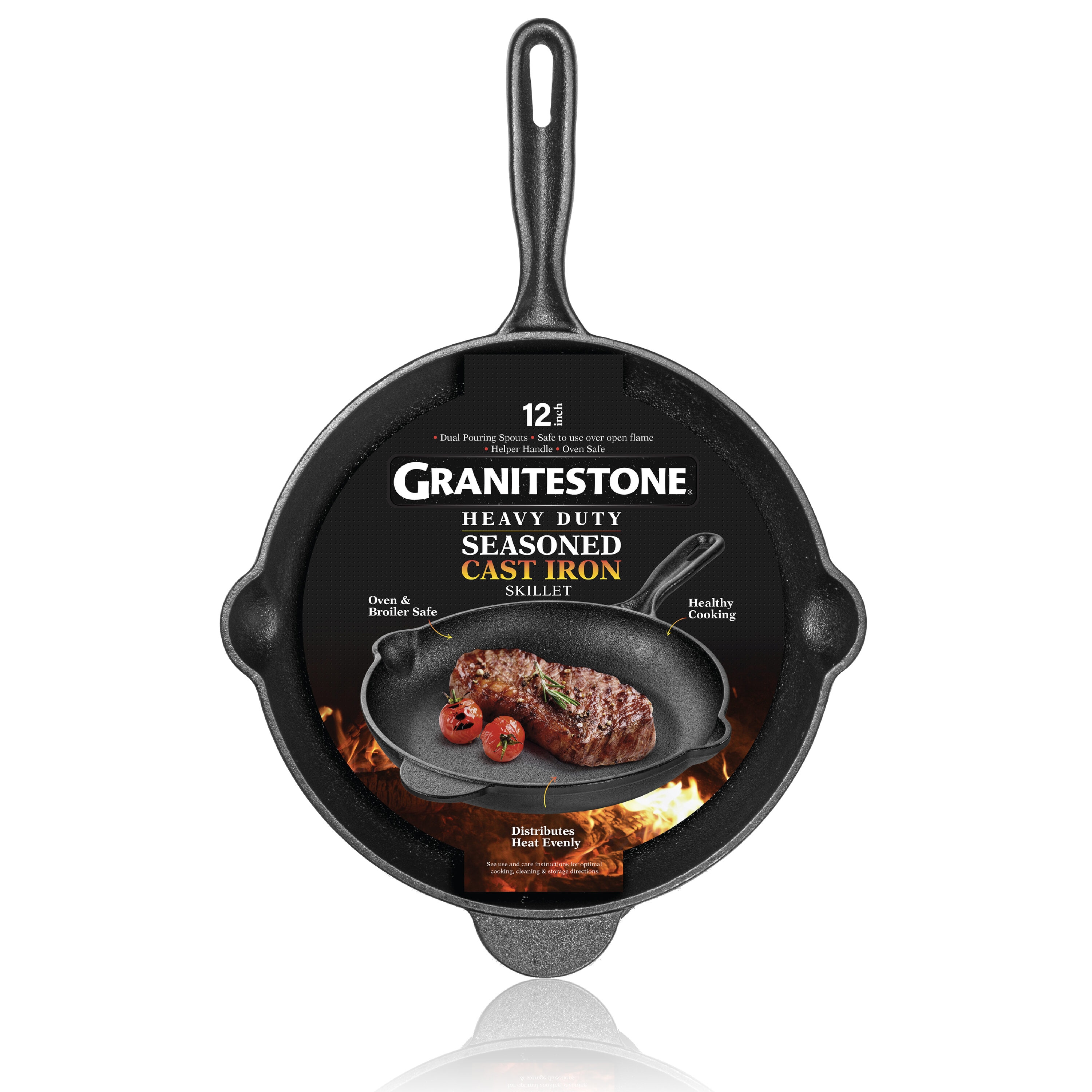 Granitestone Nonstick 14 inch Nonstick Frying Pan, Family Sized Open Skillet, Black