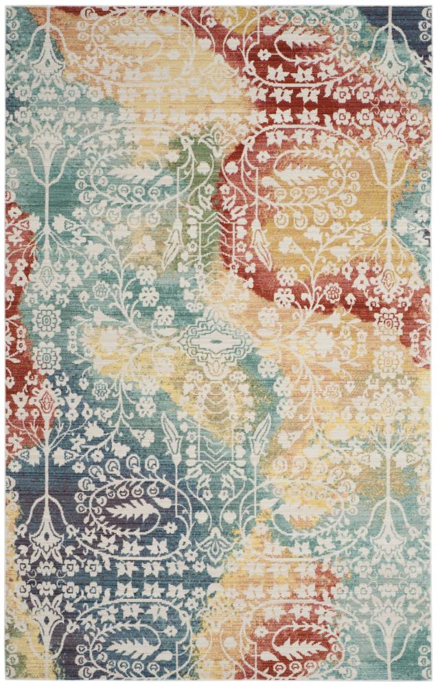 Blue and Rust Abstract Synthetic 6' x 9' Area Rug