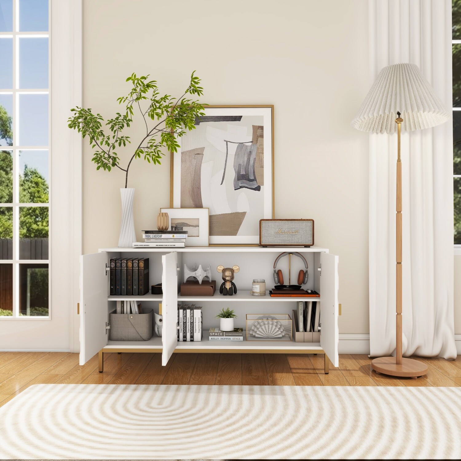 Mondawe 29.5 in. 3-Door Accent Cabinet, White